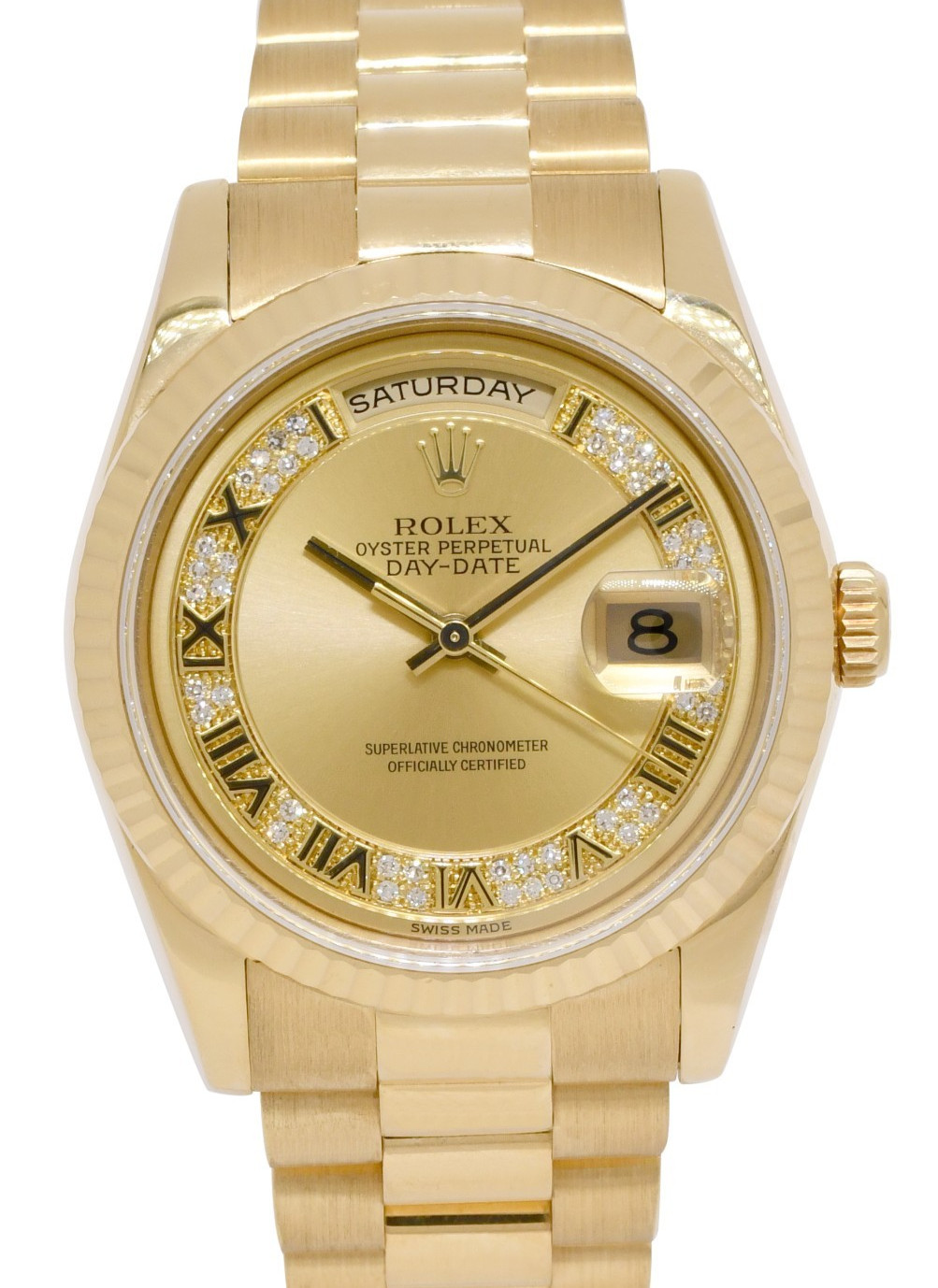 Rolex Day-Date President 18k Yellow Gold Myriad Diamond Dial 36mm Watch P 118238