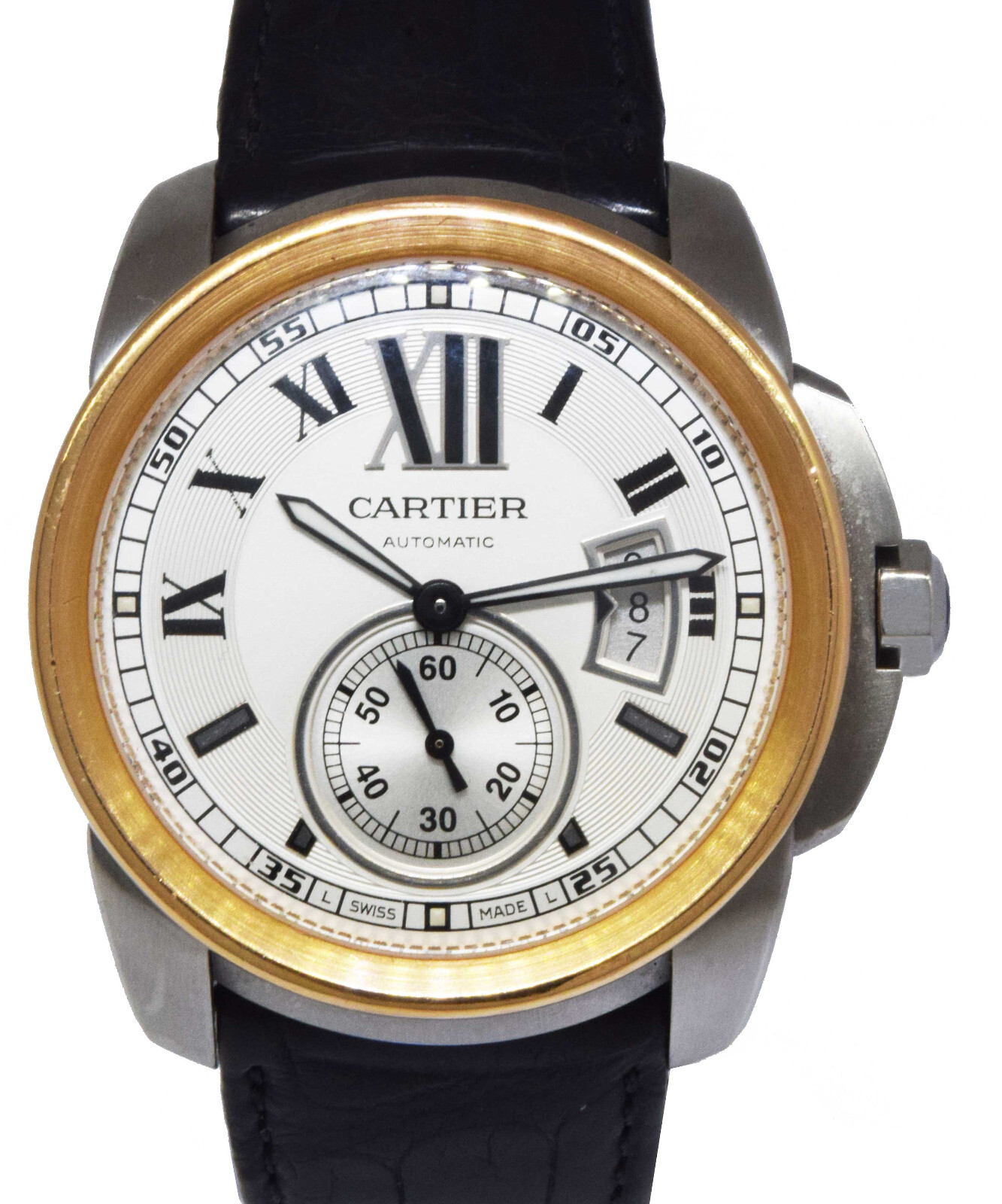 Cartier Calibre Steel & 18k Rose Gold Silver Dial 42mm Watch W7100039 3299