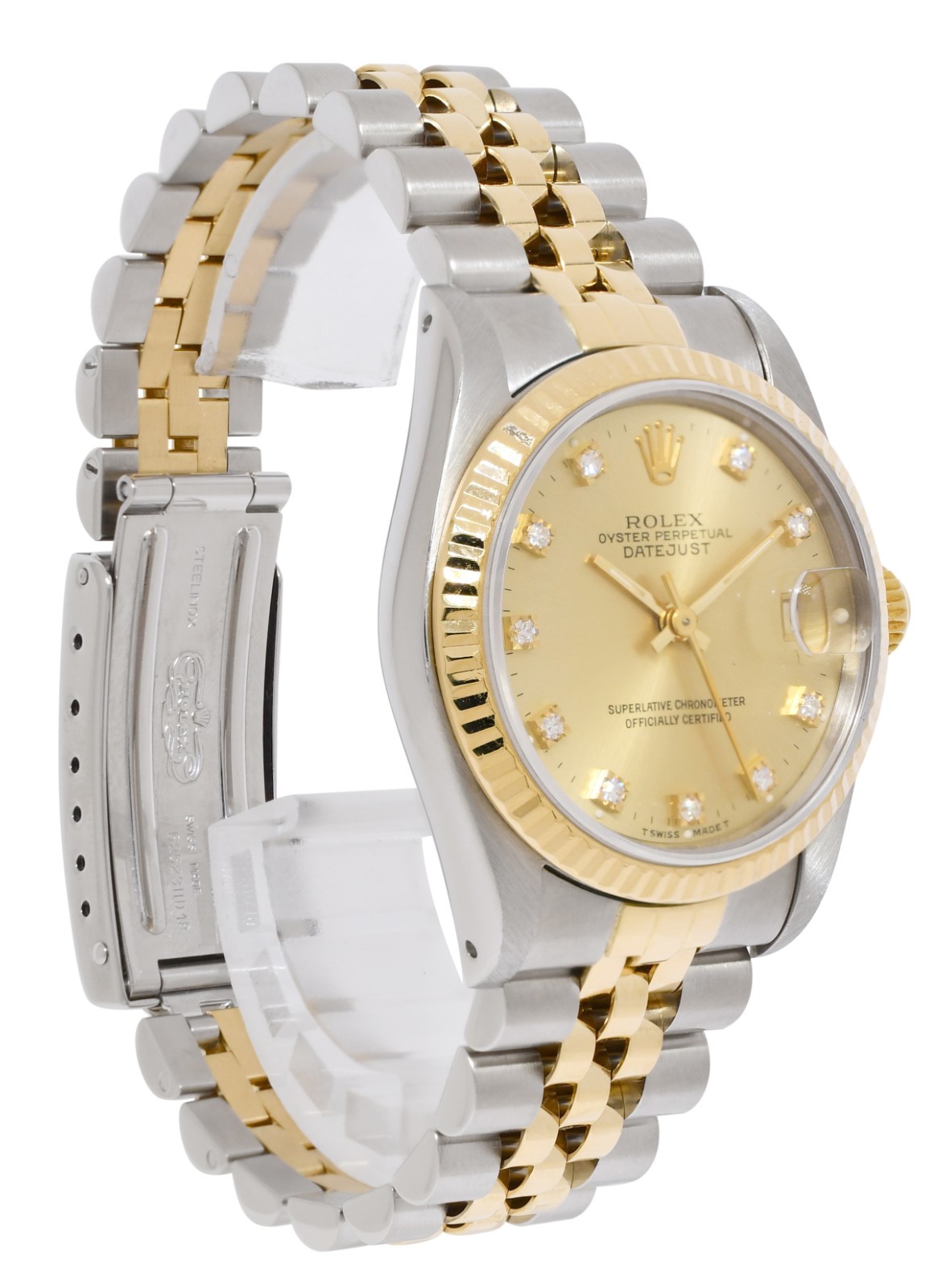 Rolex Datejust 18k Yellow Gold/Steel Champagne Diamond Dial 31mm Watch E 68273