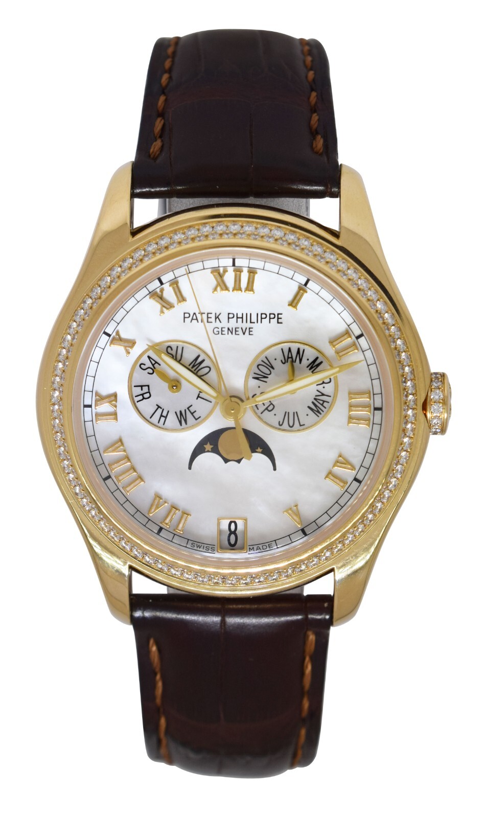 Patek Philippe Annual Calendar 18k Yellow Gold MOP Diamond 37mm Watch + 4936J