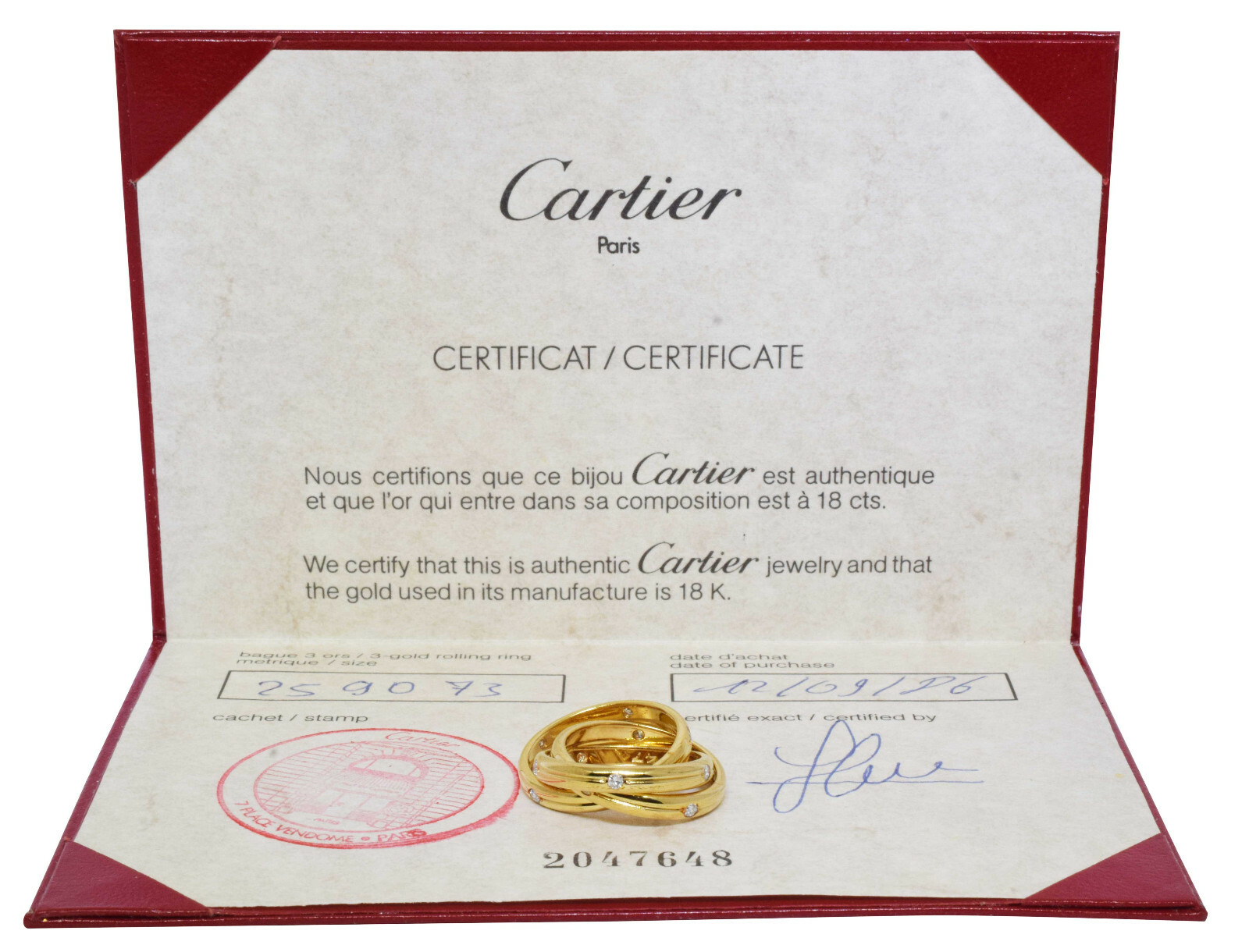 Cartier Constellation Trinity 18k Yellow Gold Diamond Ring Size 47 Box/Papers