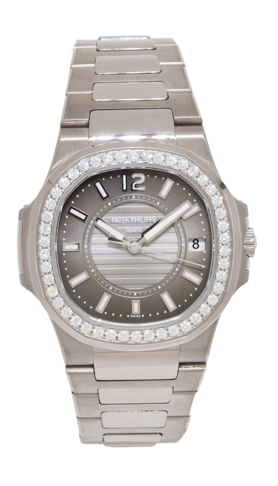 Patek Philippe Nautilus 18k White Gold & Diamond Ladies Watch B/P '09 7010/1G