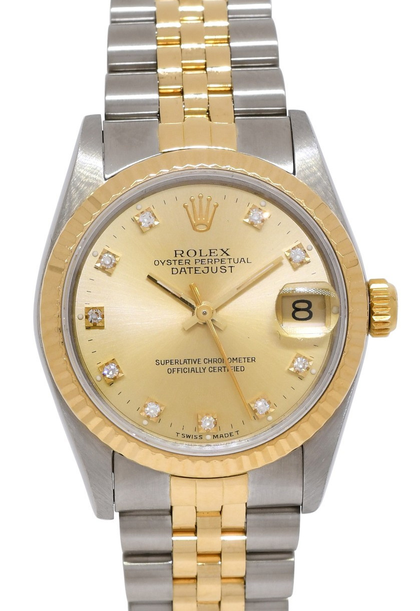 Rolex Datejust 18k Yellow Gold/Steel Champagne Diamond Dial 31mm Watch E 68273