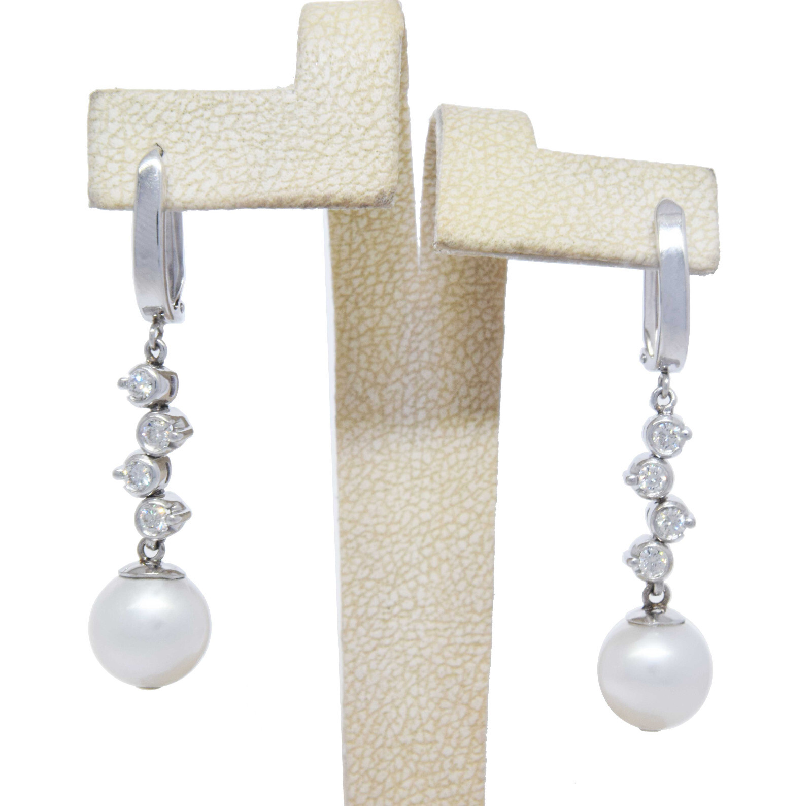 Pearl & Diamond 14k White Gold Ladies Dangle Earrings