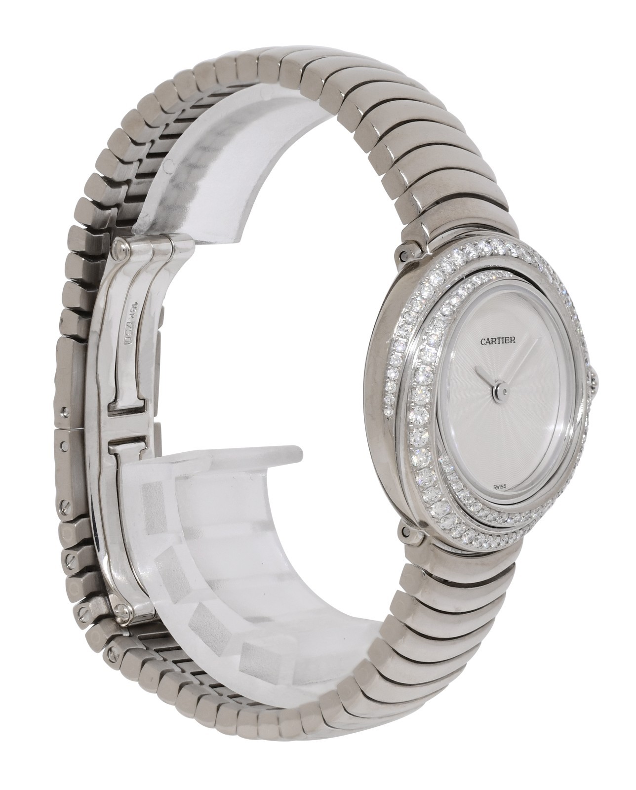 Cartier Trinity 18k WG Diamond Bezel Silver dial Ladies Quartz Watch 2444