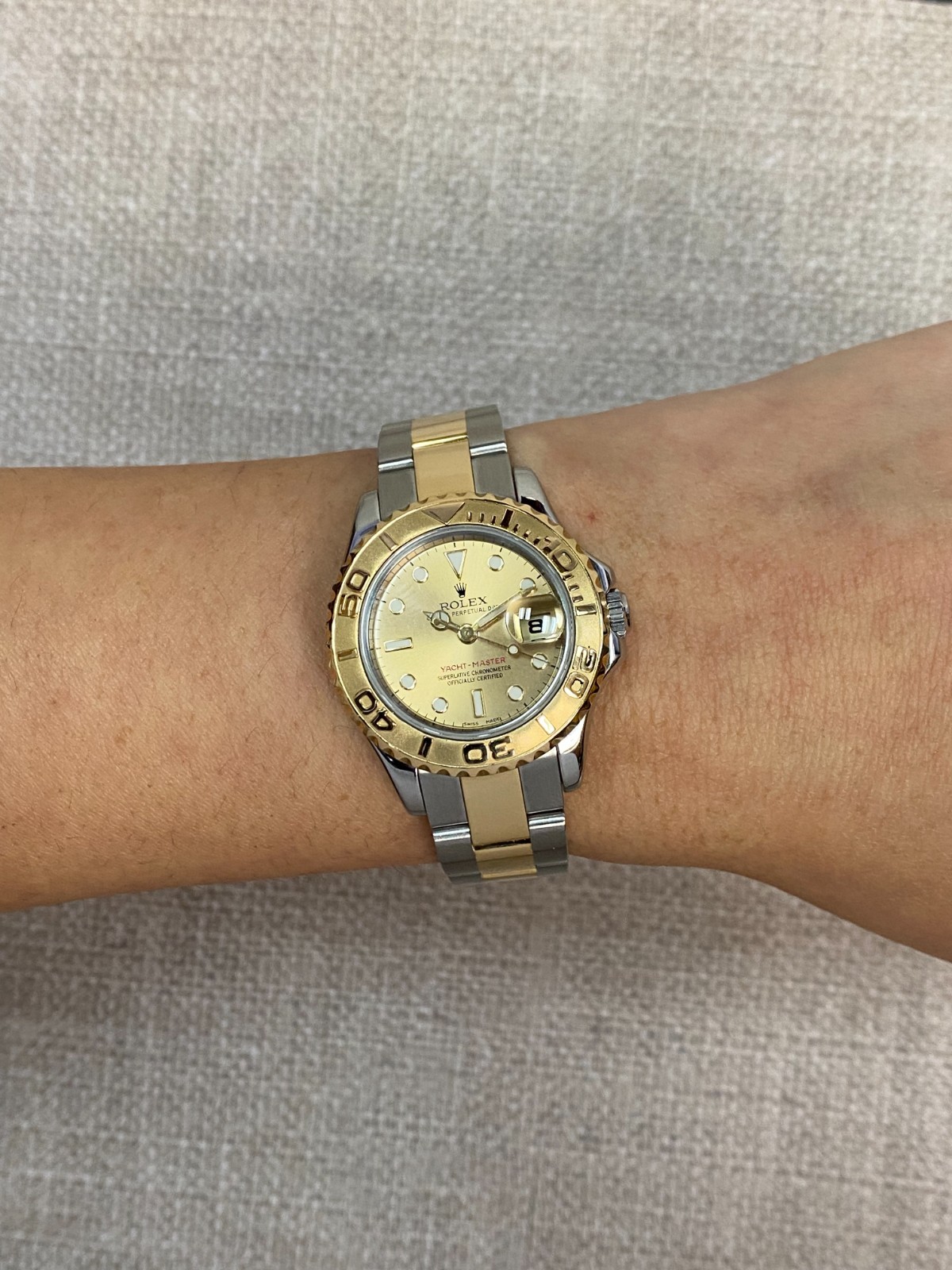 Rolex Yacht-Master 18k Yellow Gold/Steel Champagne 29mm Watch +Card D 169623