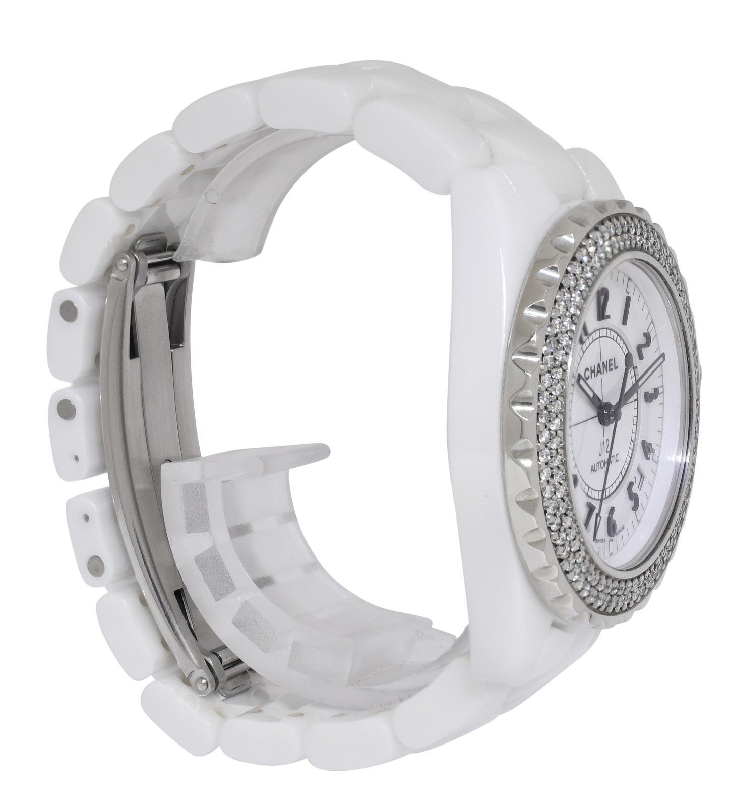 Chanel J12 White Ceramic & Diamond Bezel Ladies 38mm Automatic Watch H0969