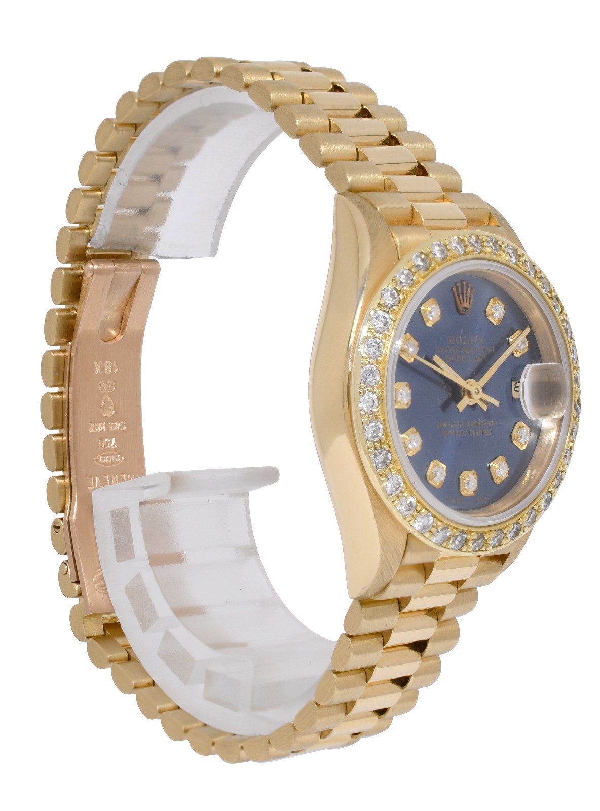 Rolex Datejust President 18k Yellow Gold Blue Diamond Ladies 26mm Watch R 69178