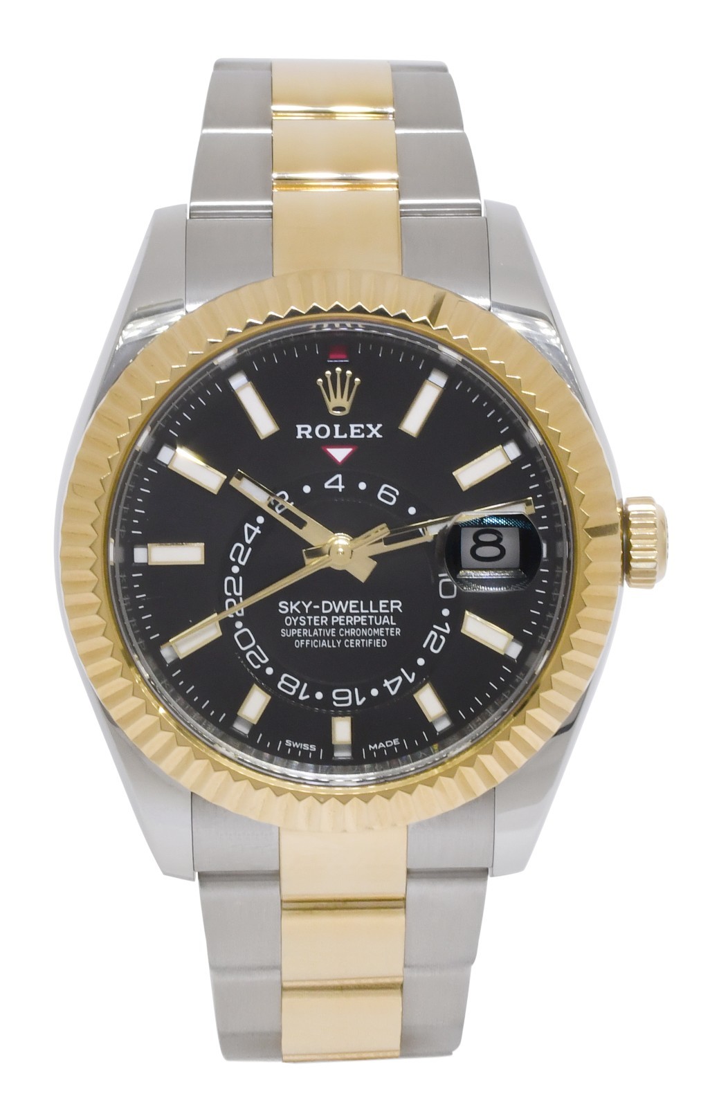 Rolex Sky-Dweller 18k Yellow Gold/Steel Black 42mm Oyster Watch +Card '19 326933