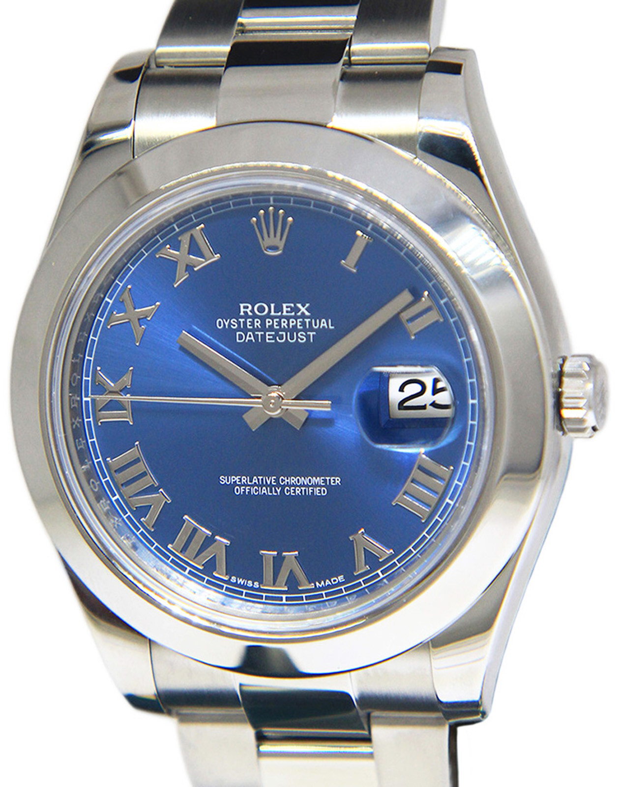 Rolex Datejust II Steel Blue Roman Dial Mens 41mm Watch B/P '14 116300