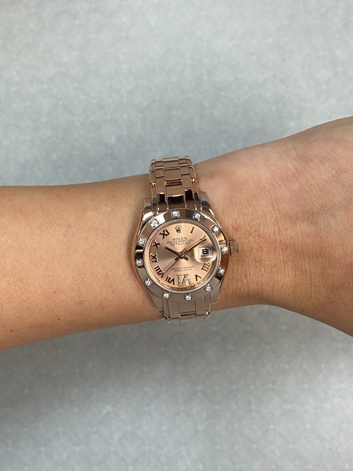 Rolex Pearlmaster 18k Rose Gold Pink Diamond Ladies 29mm Watch +Papers '17 80315