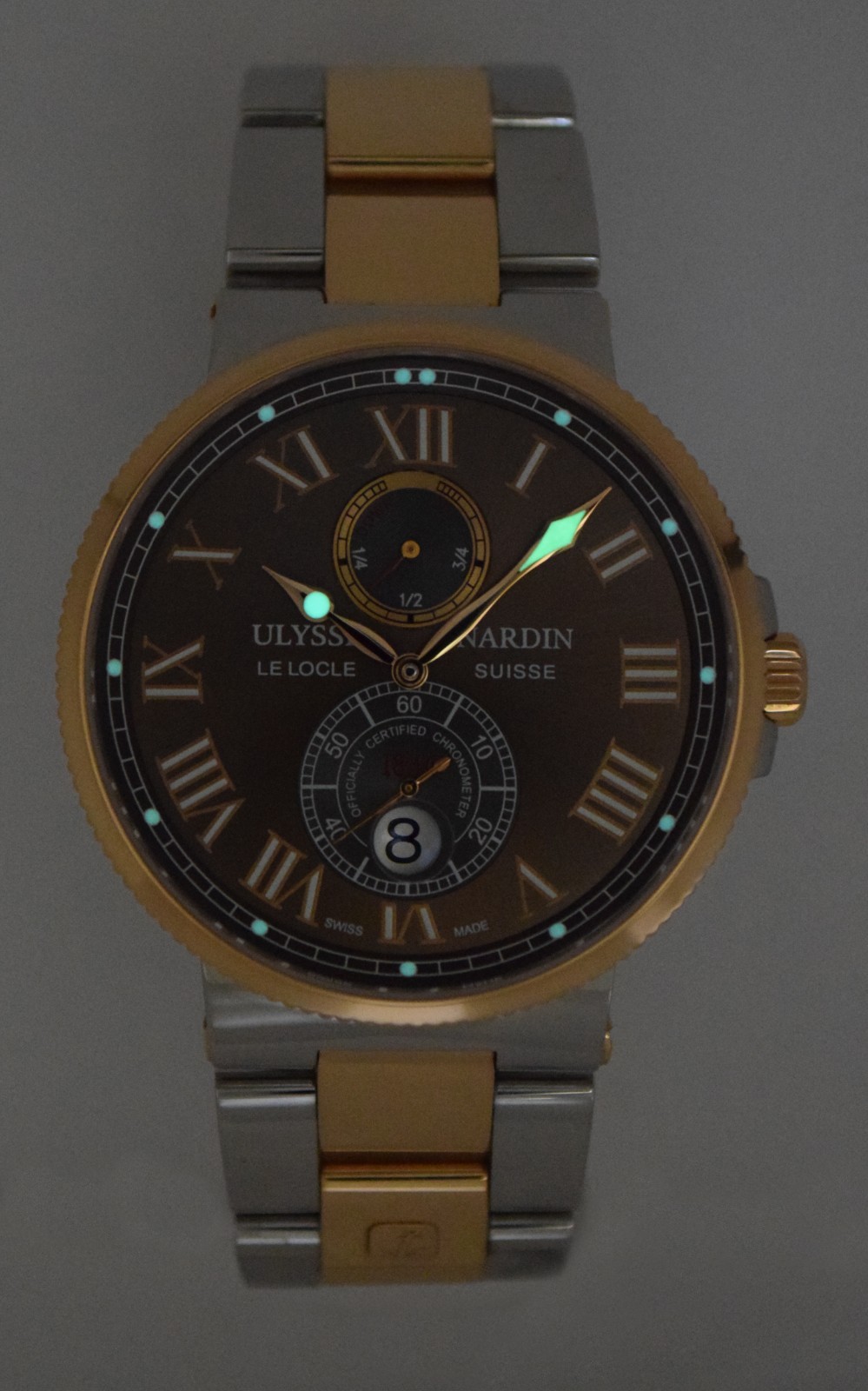 Ulysse Nardin Marine 18k Rose Gold/Steel Brown Dial Mens 43mm Watch 265-67