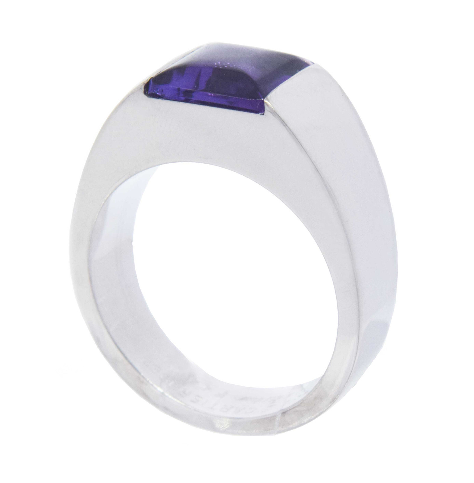 Cartier 18K White Gold Tank Ring Amethyst Size 52