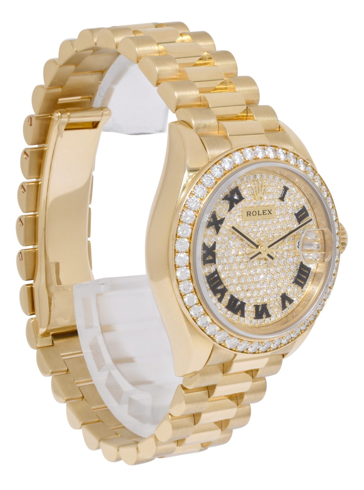 Rolex Datejust 28 President 18k Yellow Gold Pave Diamond Ladies Watch 279138RBR