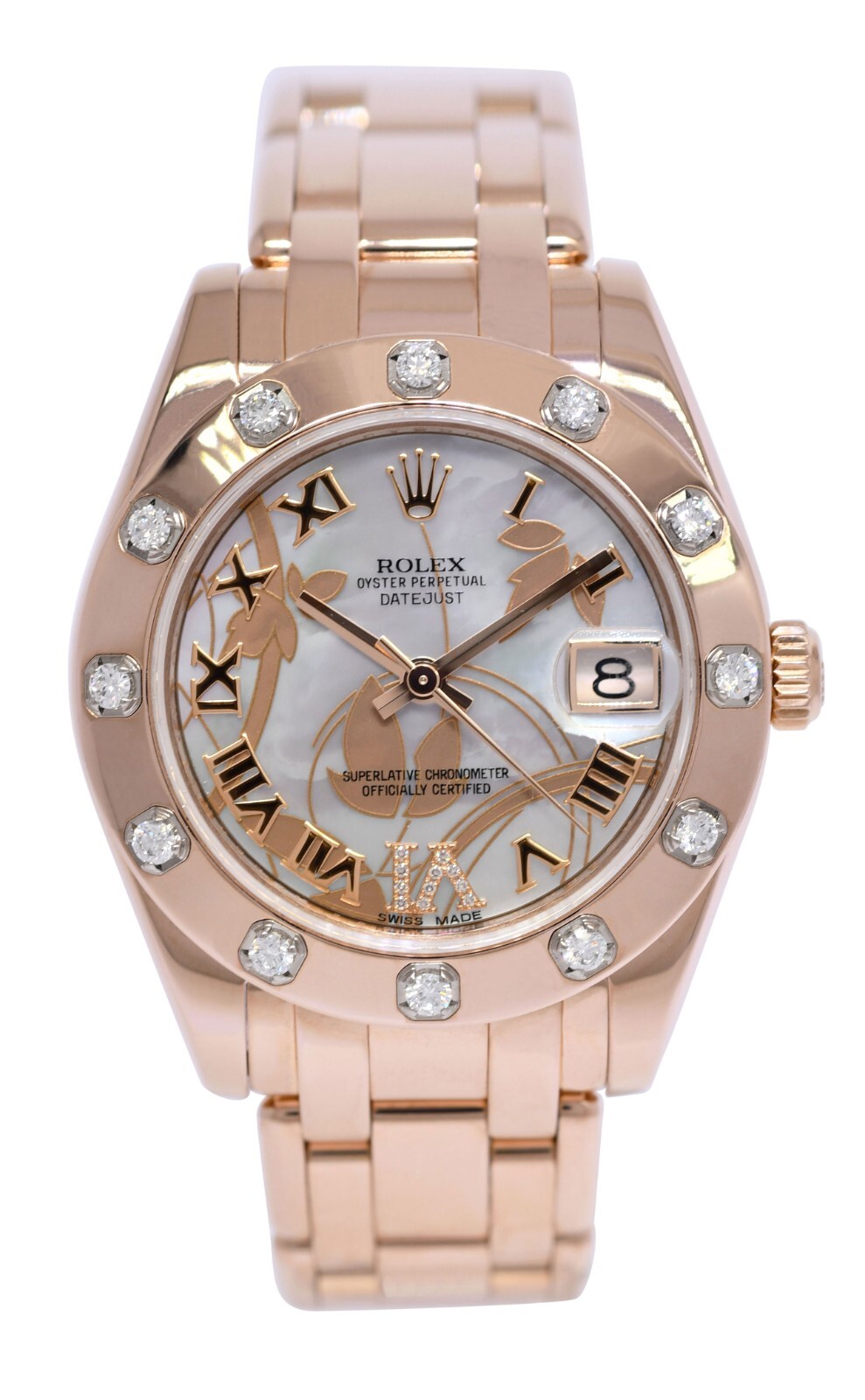 Rolex Pearlmaster 18k Rose Gold Goldust Dream MOP Diamond 34mm Watch 81315