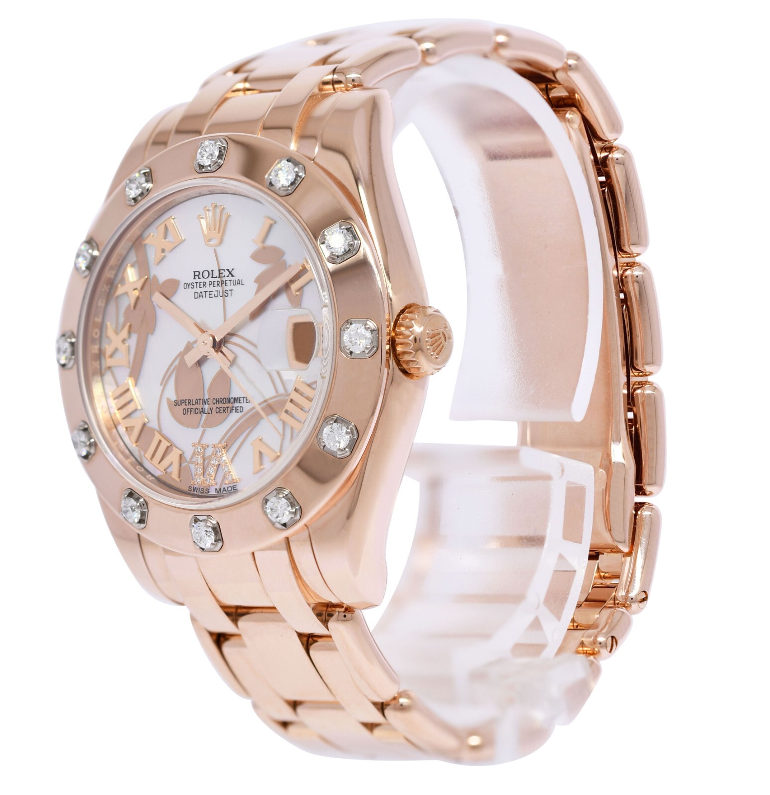 Rolex Pearlmaster 18k Rose Gold Goldust Dream MOP Diamond 34mm Watch 81315