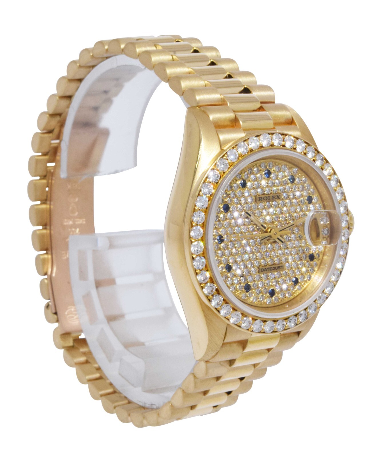 Rolex Datejust 18k Yellow Gold Pave Diamond/Sapphire Ladies 26mm Watch B/P 69138
