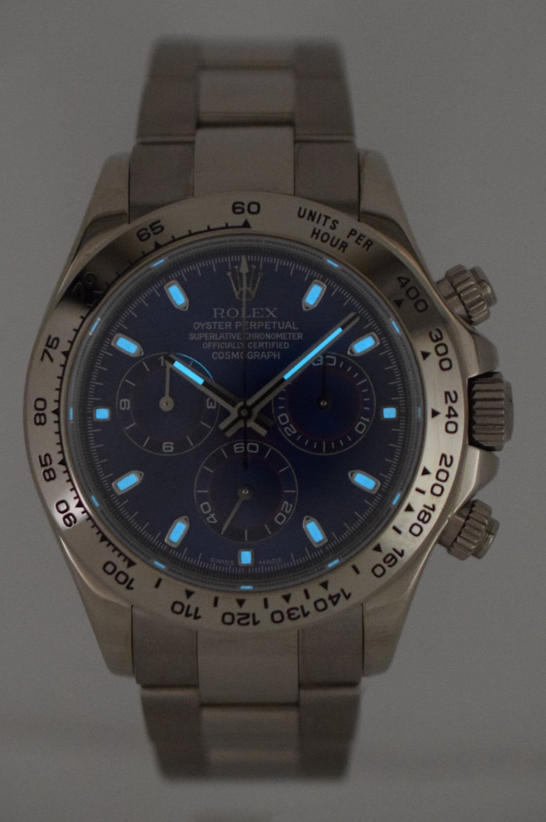 Rolex Daytona Chronograph 18k White Gold Custom Blue Dial 40mm Watch D 116509