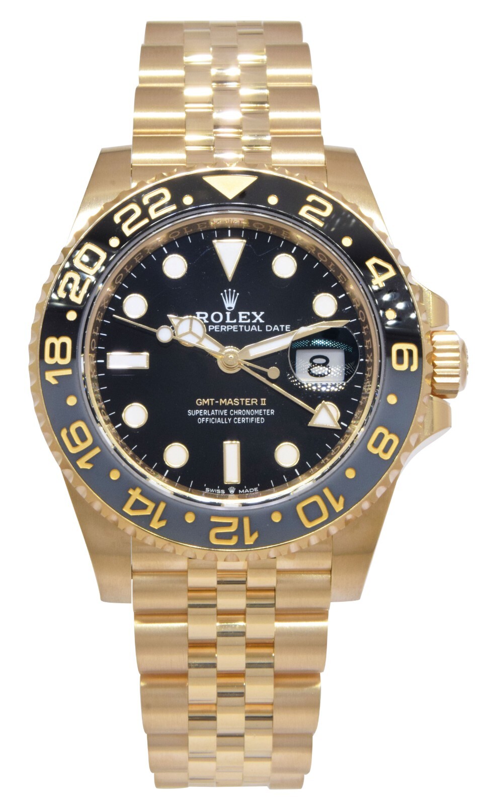 NOS Rolex GMT-Master II 18k YG & Ceramic 40mm Jubilee Watch B/P '25 126718GRNR