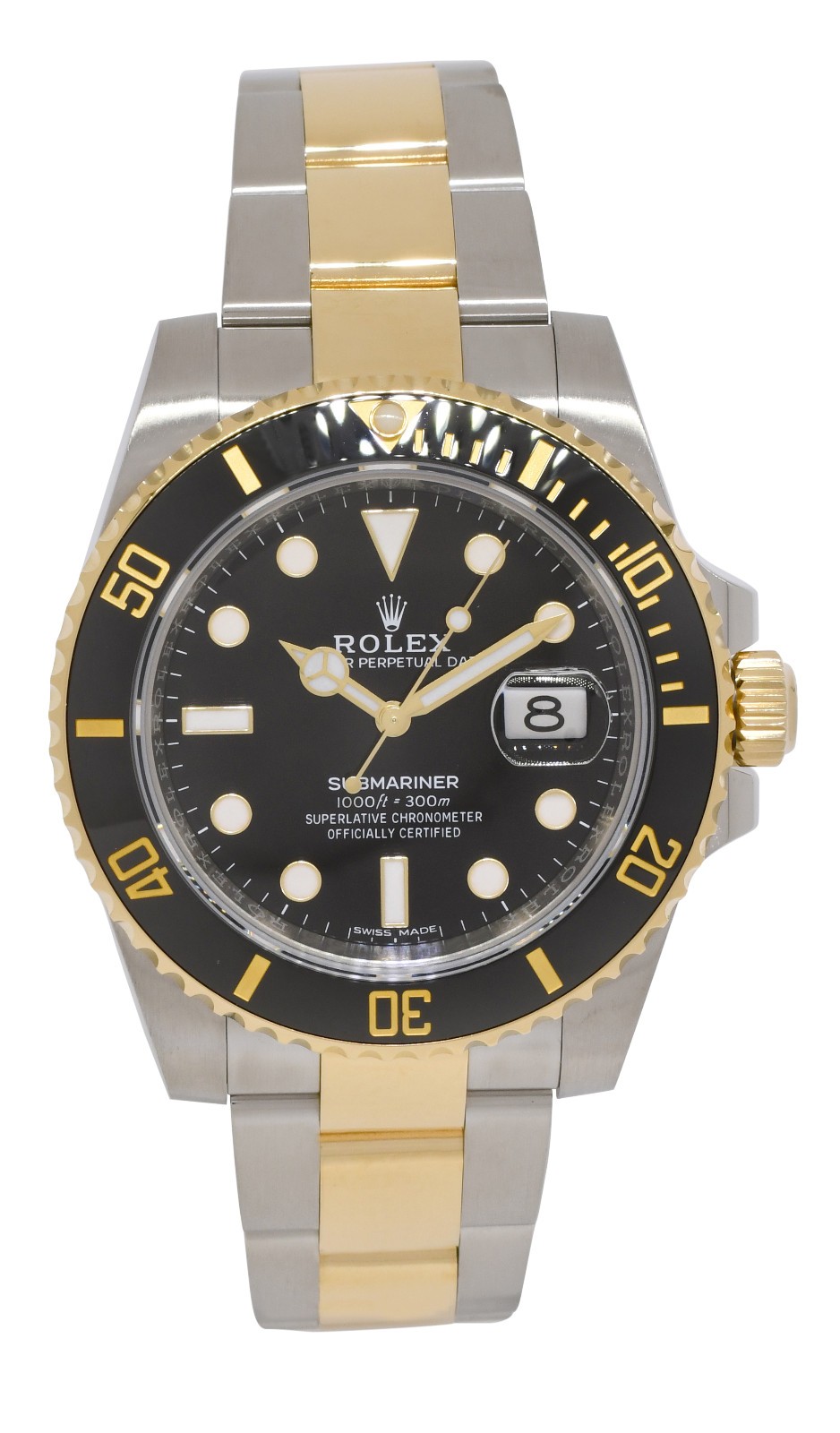 Rolex Submariner Date 18k Yellow Gold/Steel Ceramic Black Mens 40mm Watch 116613