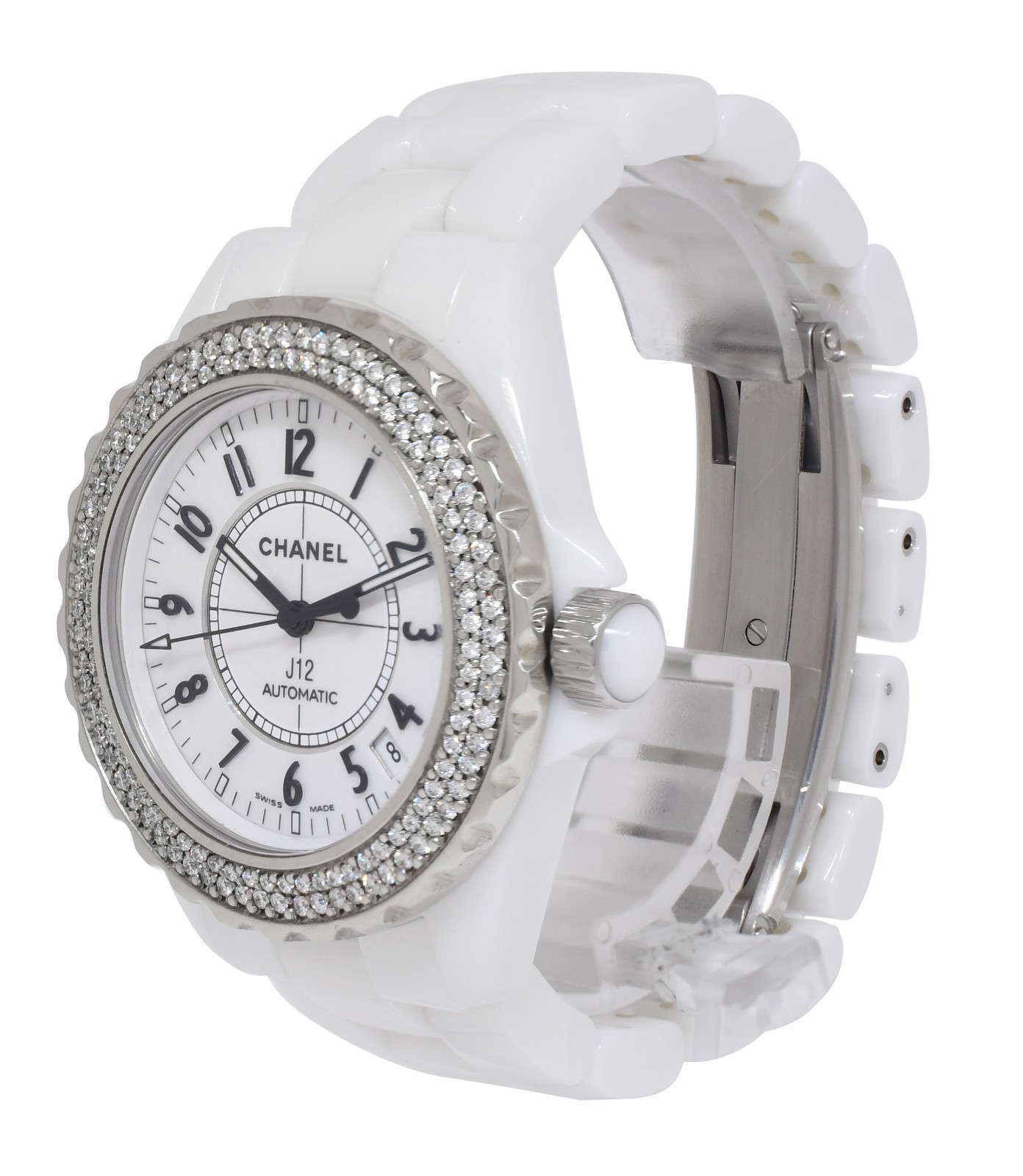 Chanel J12 White Ceramic & Diamond Bezel Ladies 38mm Automatic Watch H0969