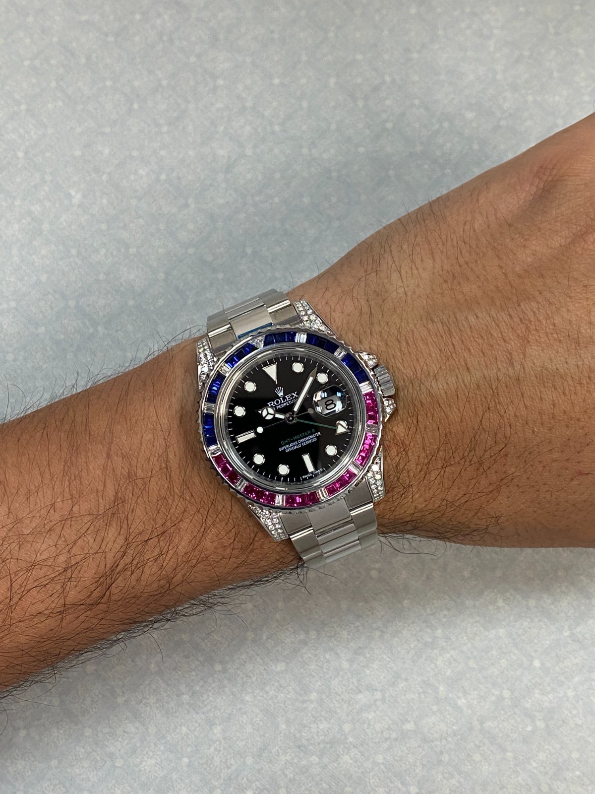 Rolex GMT-Master II Steel & Custom Diamond/Ruby/Sapphire 40mm Watch 116710