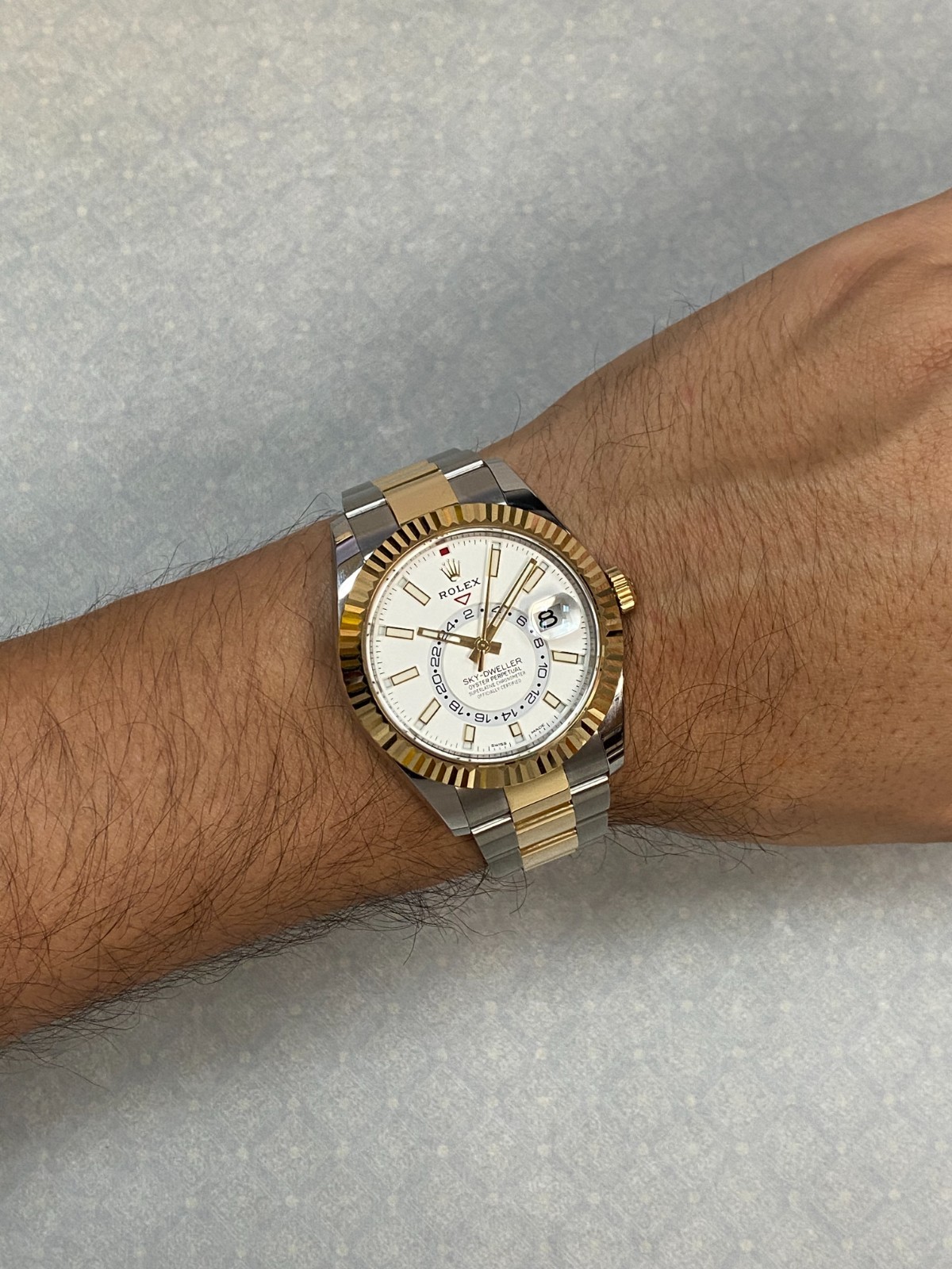 NOS Rolex Sky-Dweller White Dial 18k YG & Steel 42mm Oyster Watch B/P '21 326933