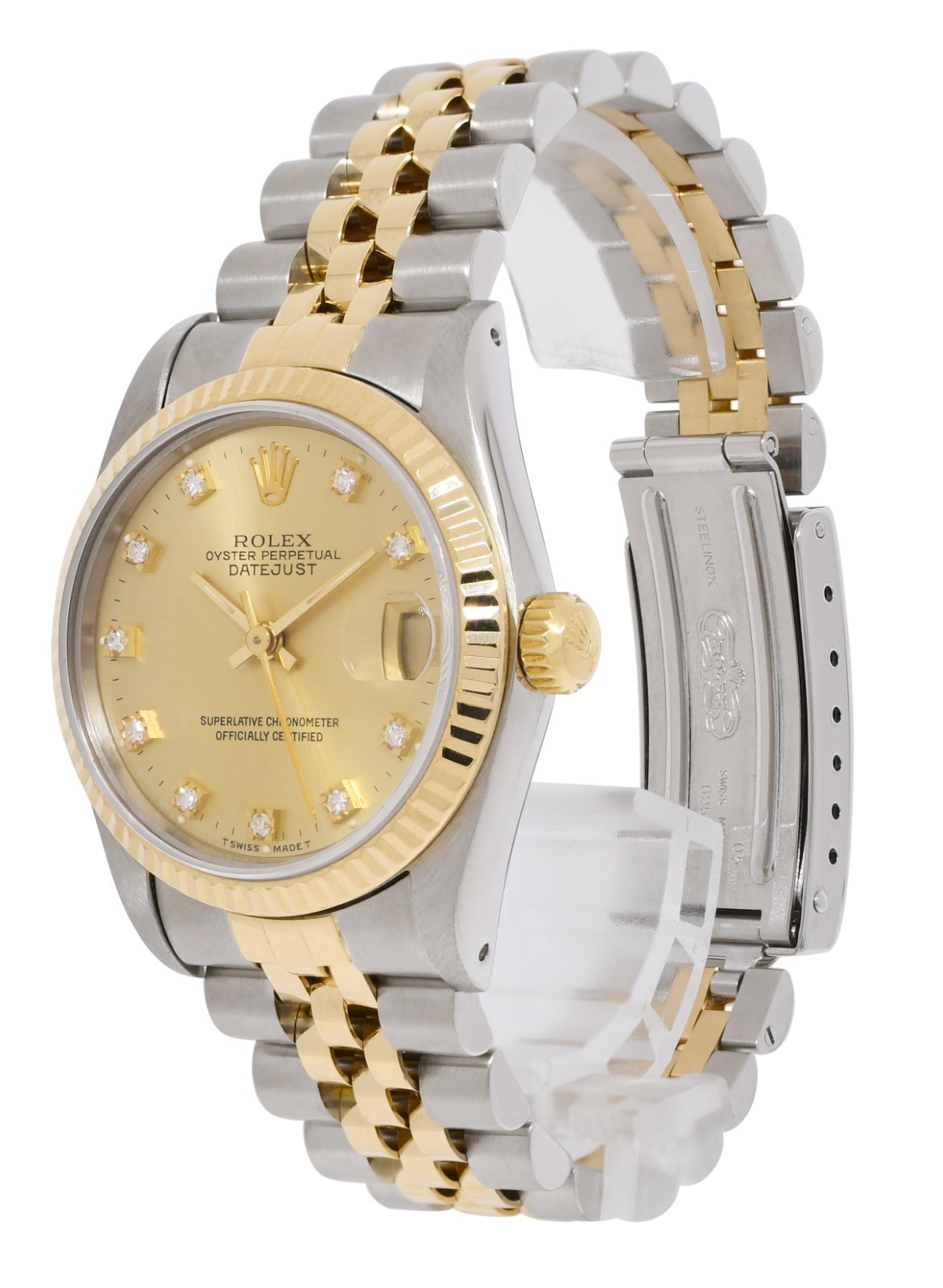 Rolex Datejust 18k Yellow Gold/Steel Champagne Diamond Dial 31mm Watch E 68273
