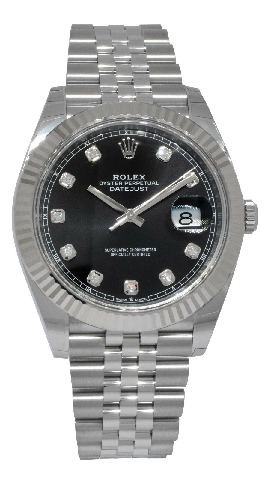 NOS Rolex Datejust 41 Steel & 18k Gold Black Diamond Dial Watch B/P '21 126334