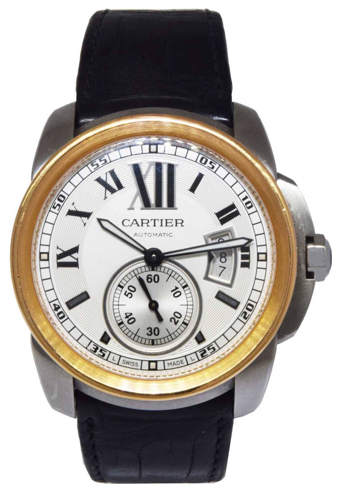 Cartier Calibre Steel & 18k Rose Gold Silver Dial 42mm Watch W7100039 3299