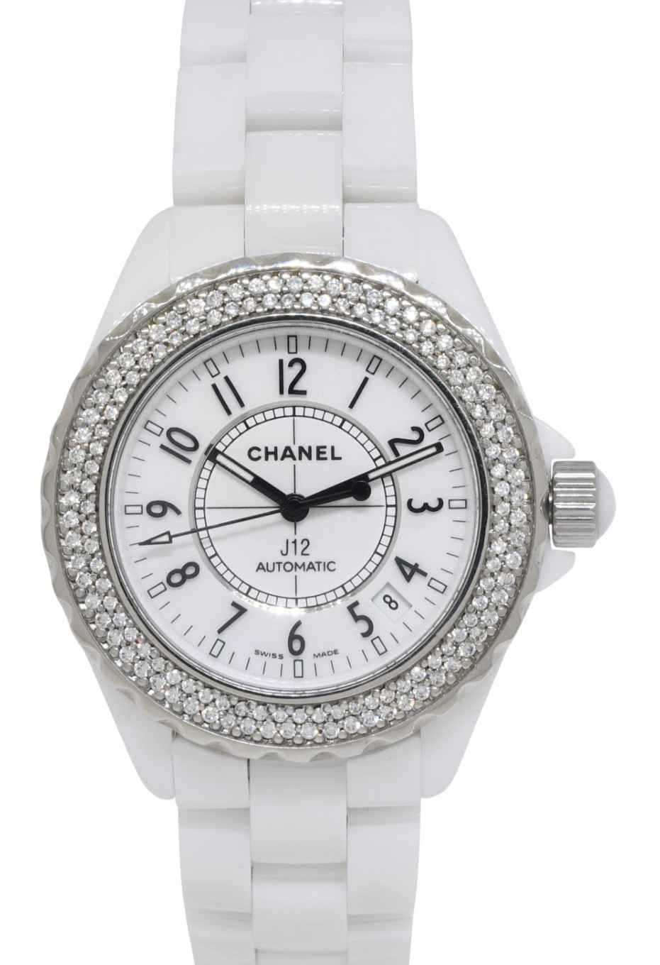 Chanel J12 White Ceramic & Diamond Bezel Ladies 38mm Automatic Watch H0969 Chanel J12 White Ceramic & Diamond Bezel Ladies 38mm Automatic Watch H0969