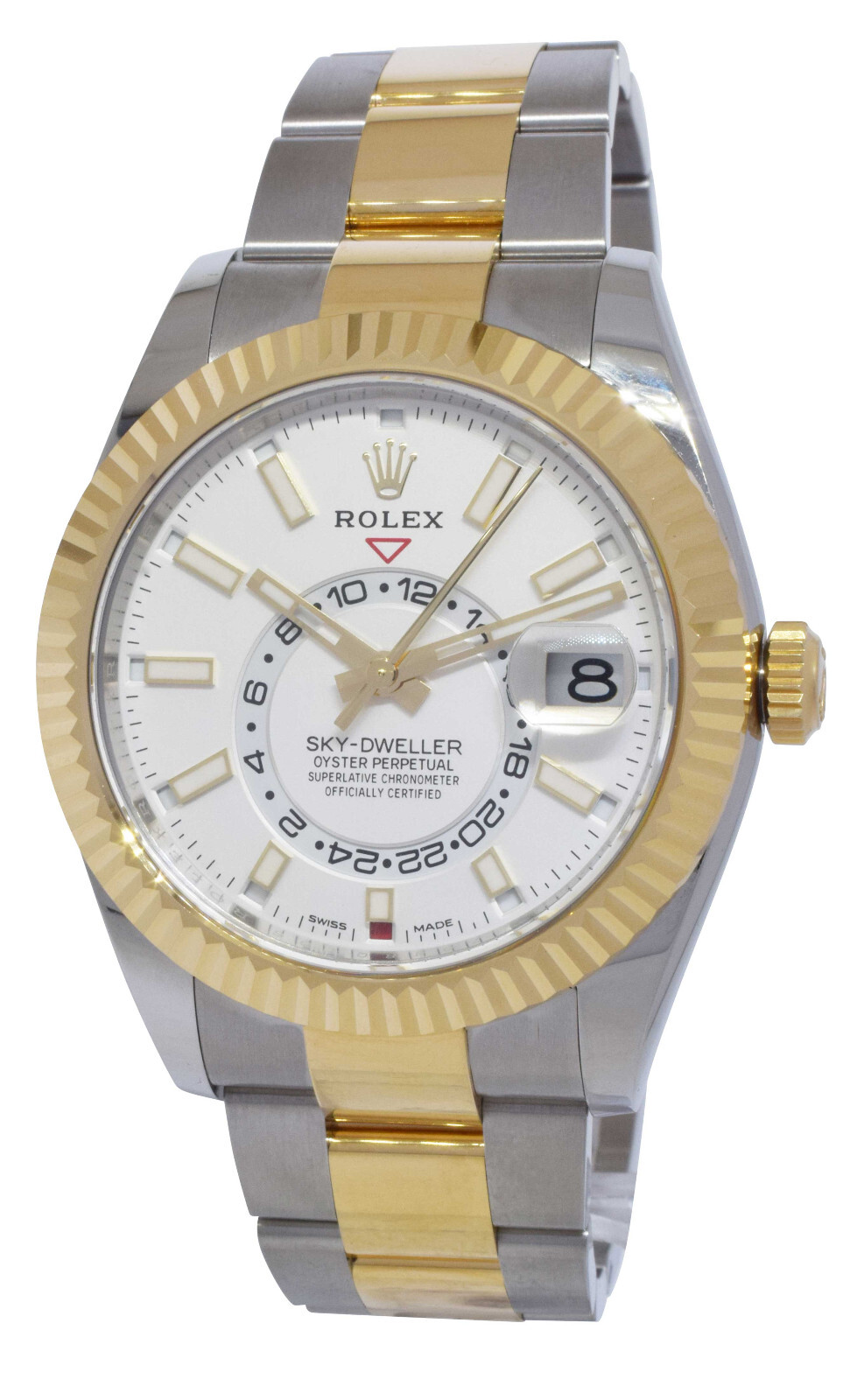 NOS Rolex Sky-Dweller White Dial 18k YG & Steel 42mm Oyster Watch B/P '21 326933