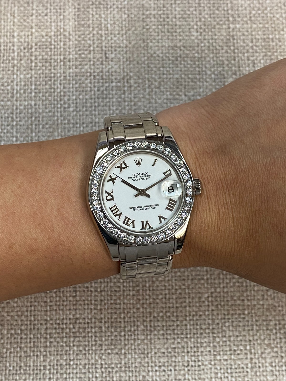 Rolex Datejust Pearlmaster 18k White Gold & Diamond Bezel 34mm Watch P 81209