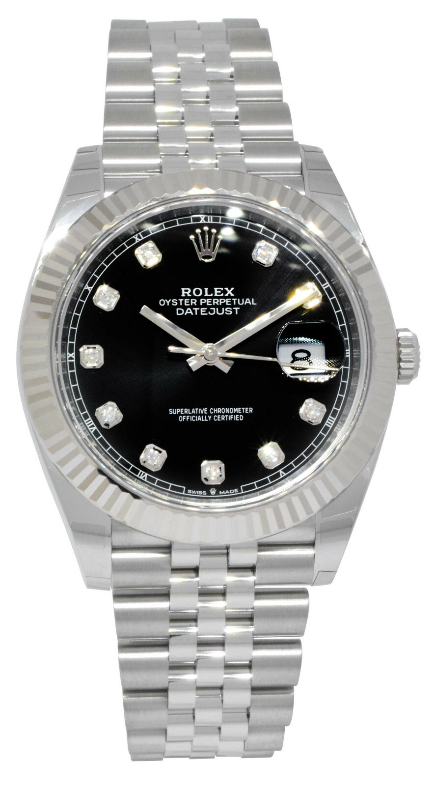 NOS Rolex Datejust 41 Steel & 18k Gold Black Diamond Dial Watch B/P '21 126334