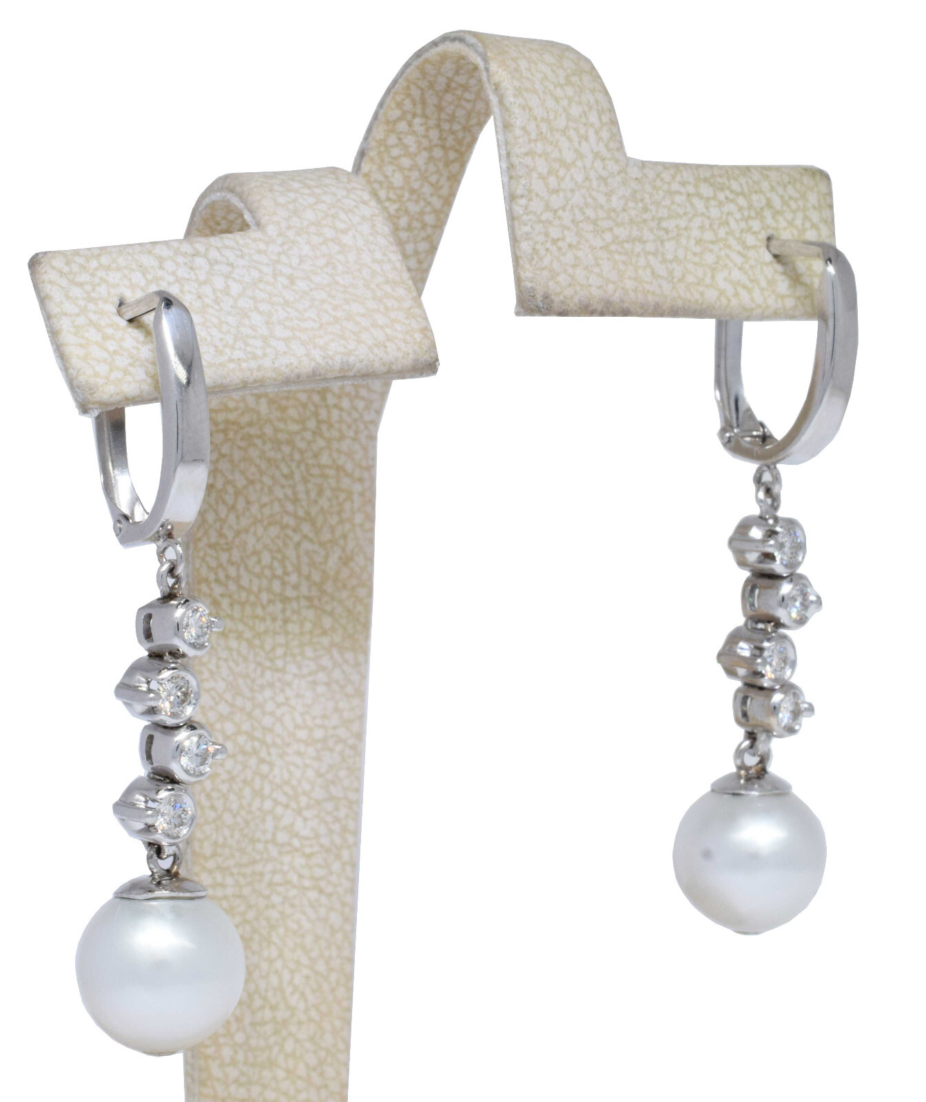 Pearl & Diamond 14k White Gold Ladies Dangle Earrings