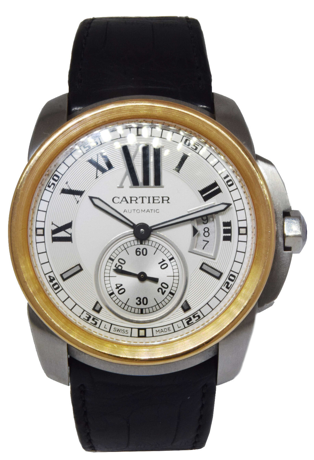 Cartier Calibre Steel & 18k Rose Gold Silver Dial 42mm Watch W7100039 3299