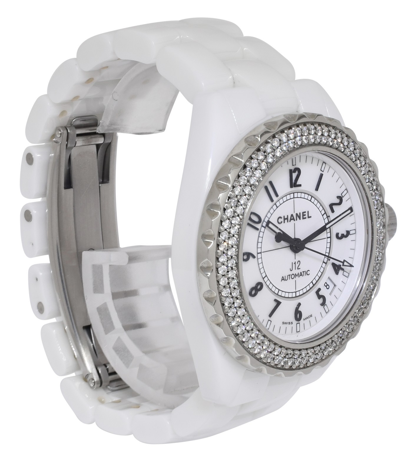 Chanel J12 White Ceramic & Diamond Bezel Ladies 38mm Automatic Watch H0969