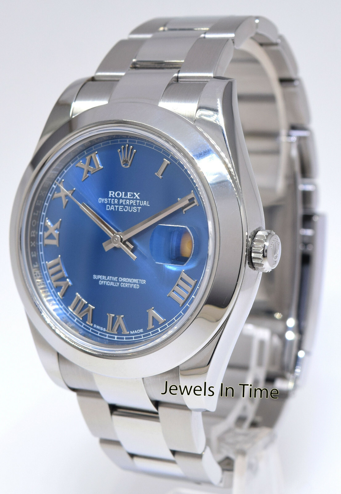 Rolex Datejust II Steel Blue Roman Dial Mens 41mm Watch B/P '14 116300