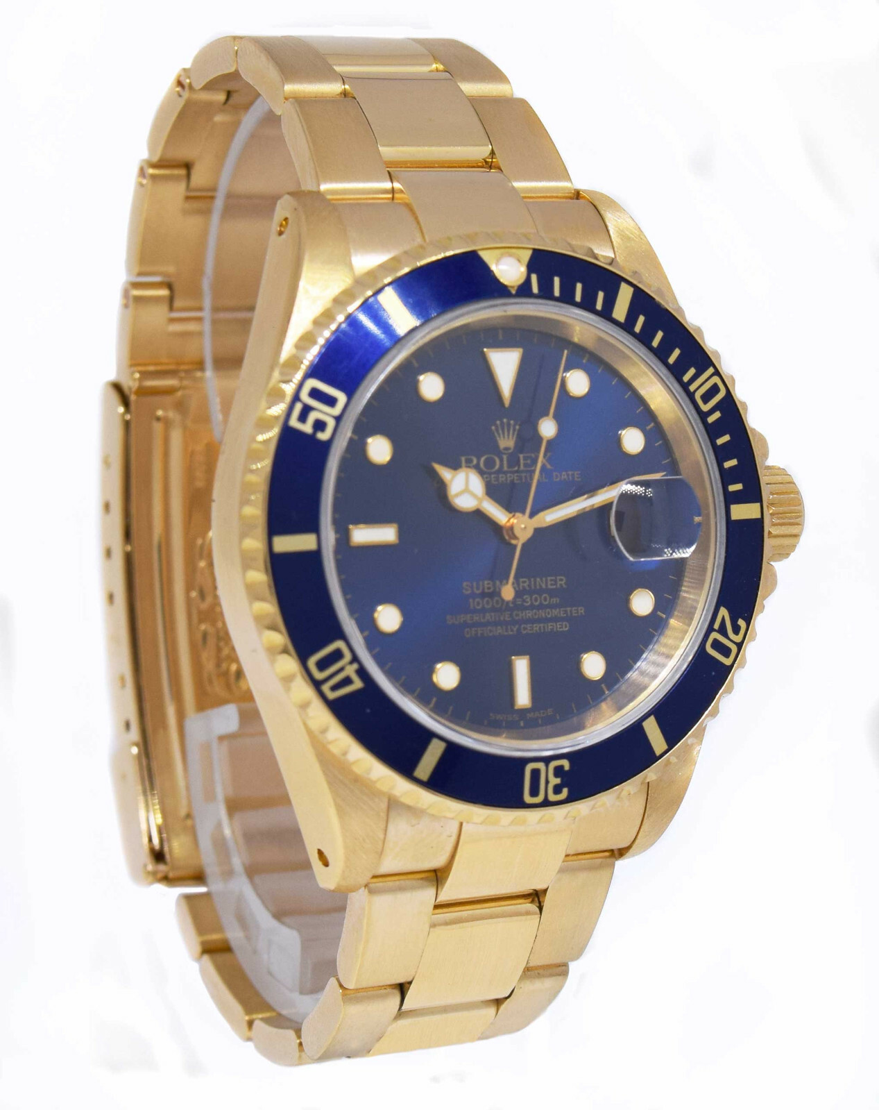 Rolex Submariner 18k Yellow Gold Blue Dial/Bezel Mens 40mm Watch B/P K 16618