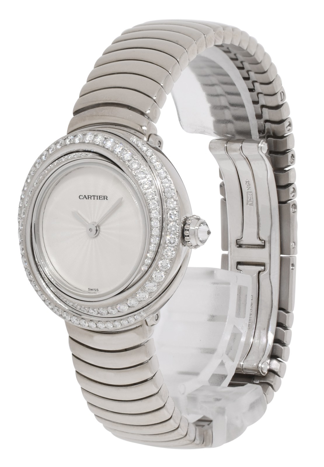 Cartier Trinity 18k WG Diamond Bezel Silver dial Ladies Quartz Watch 2444