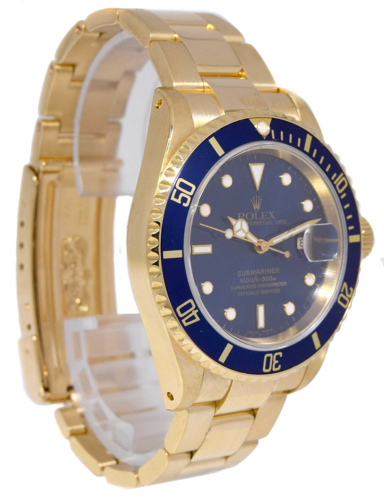Rolex Submariner 18k Yellow Gold Blue Dial/Bezel Mens 40mm Watch B/P K 16618