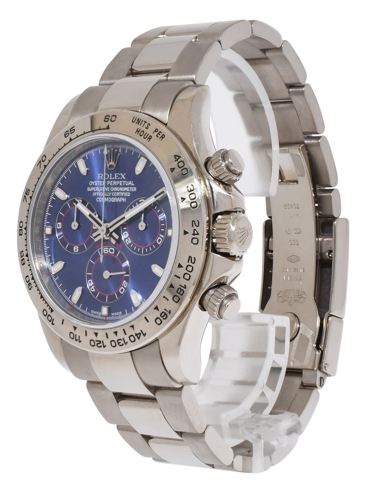 Rolex Daytona Chronograph 18k White Gold Custom Blue Dial 40mm Watch D 116509