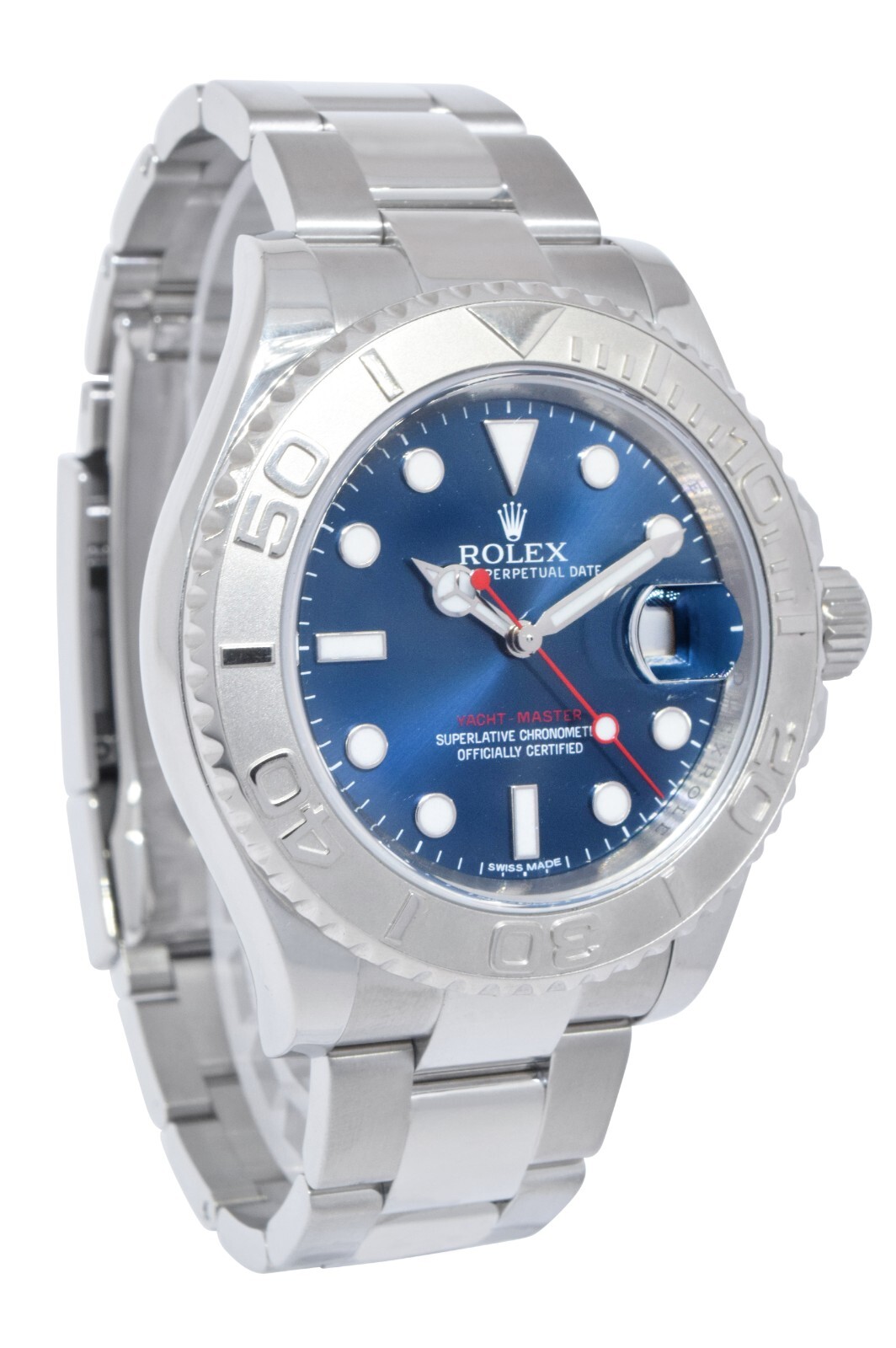 Rolex Yacht-Master Steel & Platinum Bezel Blue Dial Mens 40mm Watch 116622