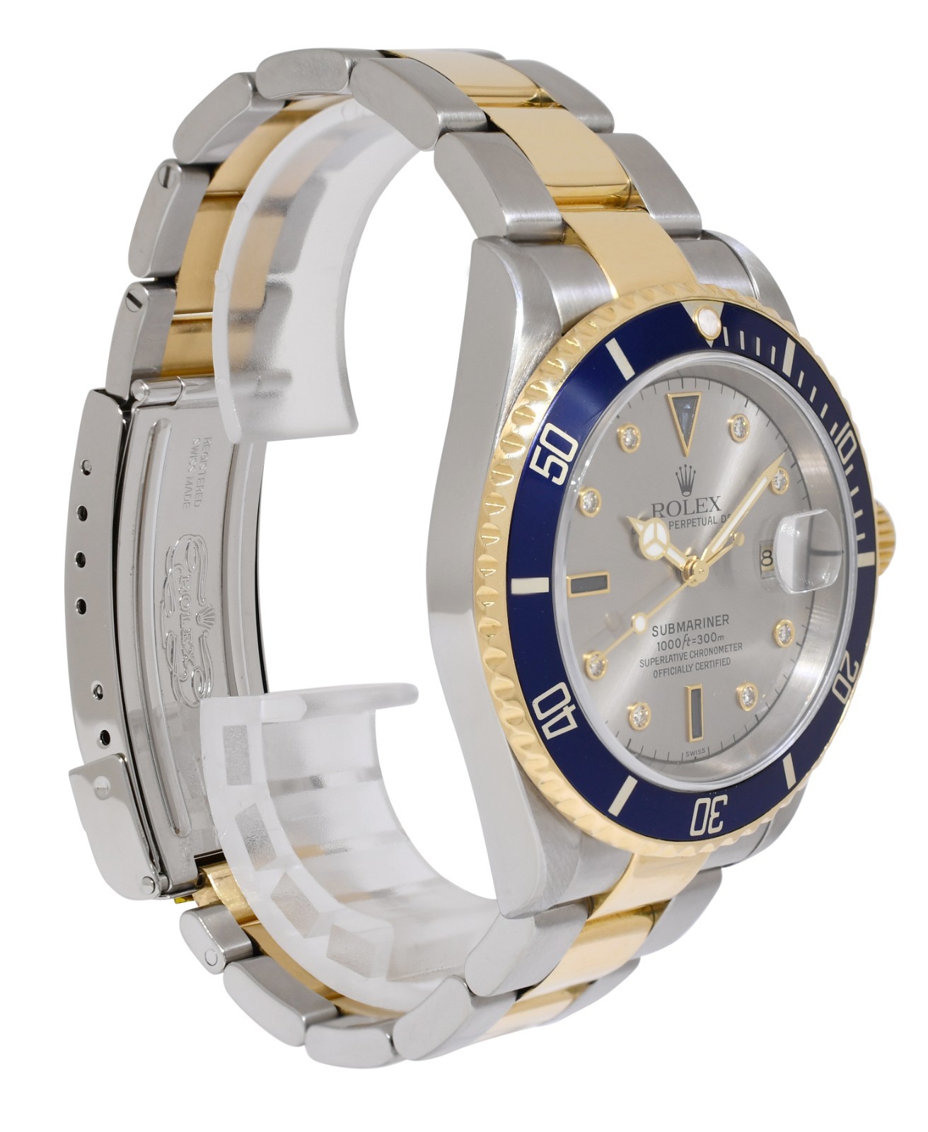 Rolex Submariner 18k Yellow Gold/Steel Slate Serti Diamond 40mm Watch F 16613