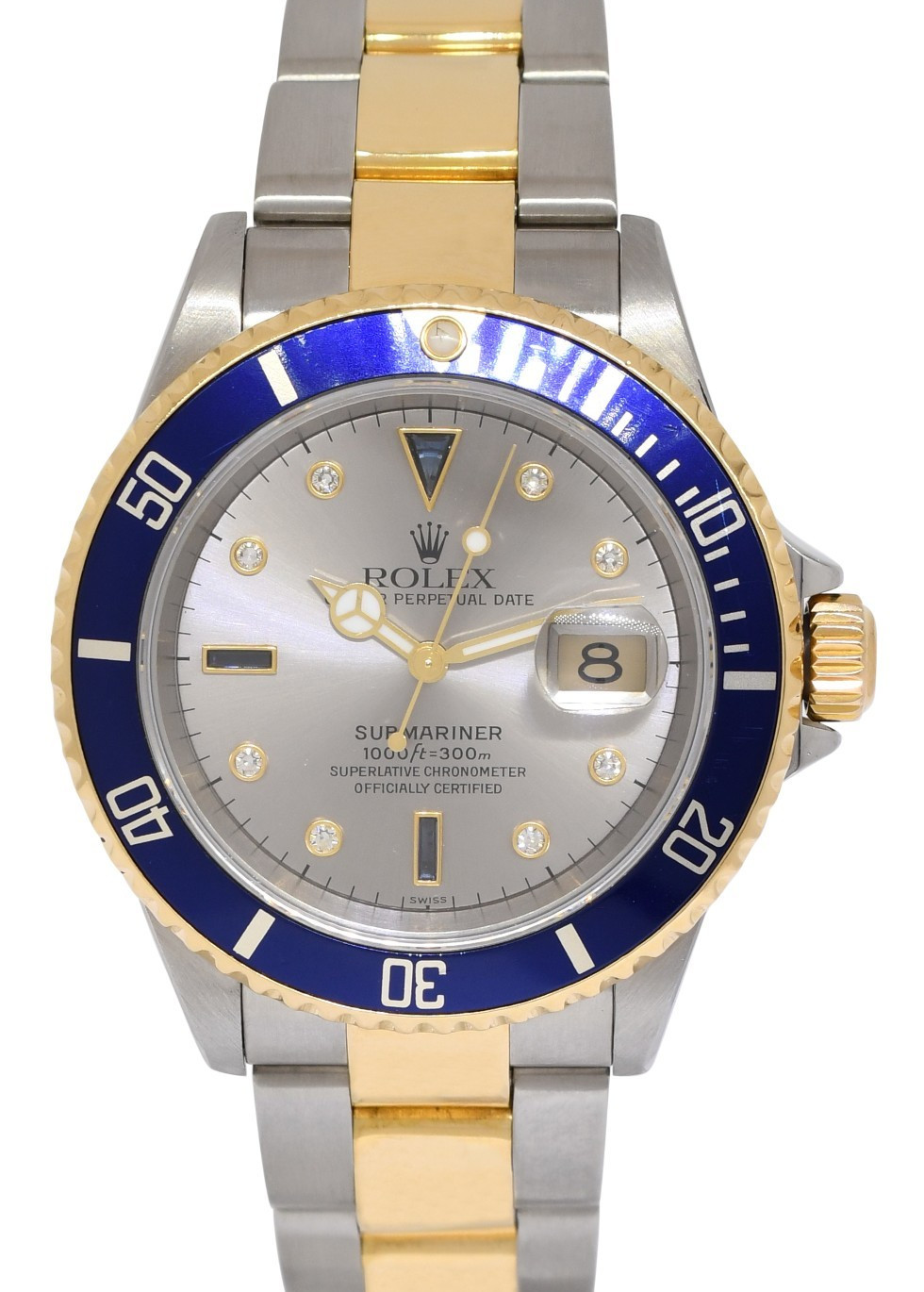 Rolex Submariner 18k Yellow Gold/Steel Slate Serti Diamond 40mm Watch F 16613