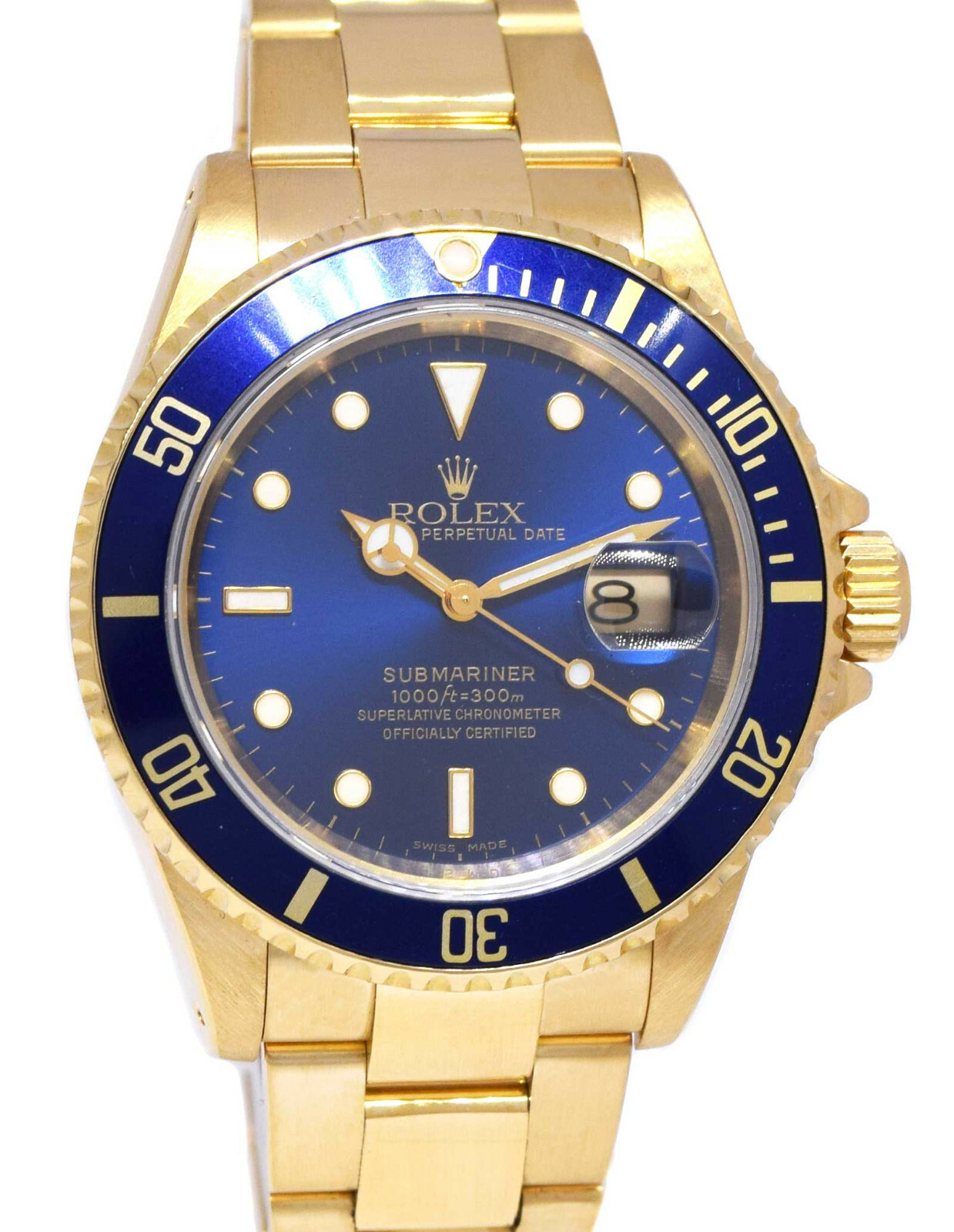 Rolex Submariner 18k Yellow Gold Blue Dial/Bezel Mens 40mm Watch B/P K 16618 Rolex Submariner 18k Yellow Gold Blue Dial/Bezel Mens 40mm Watch B/P K 16618