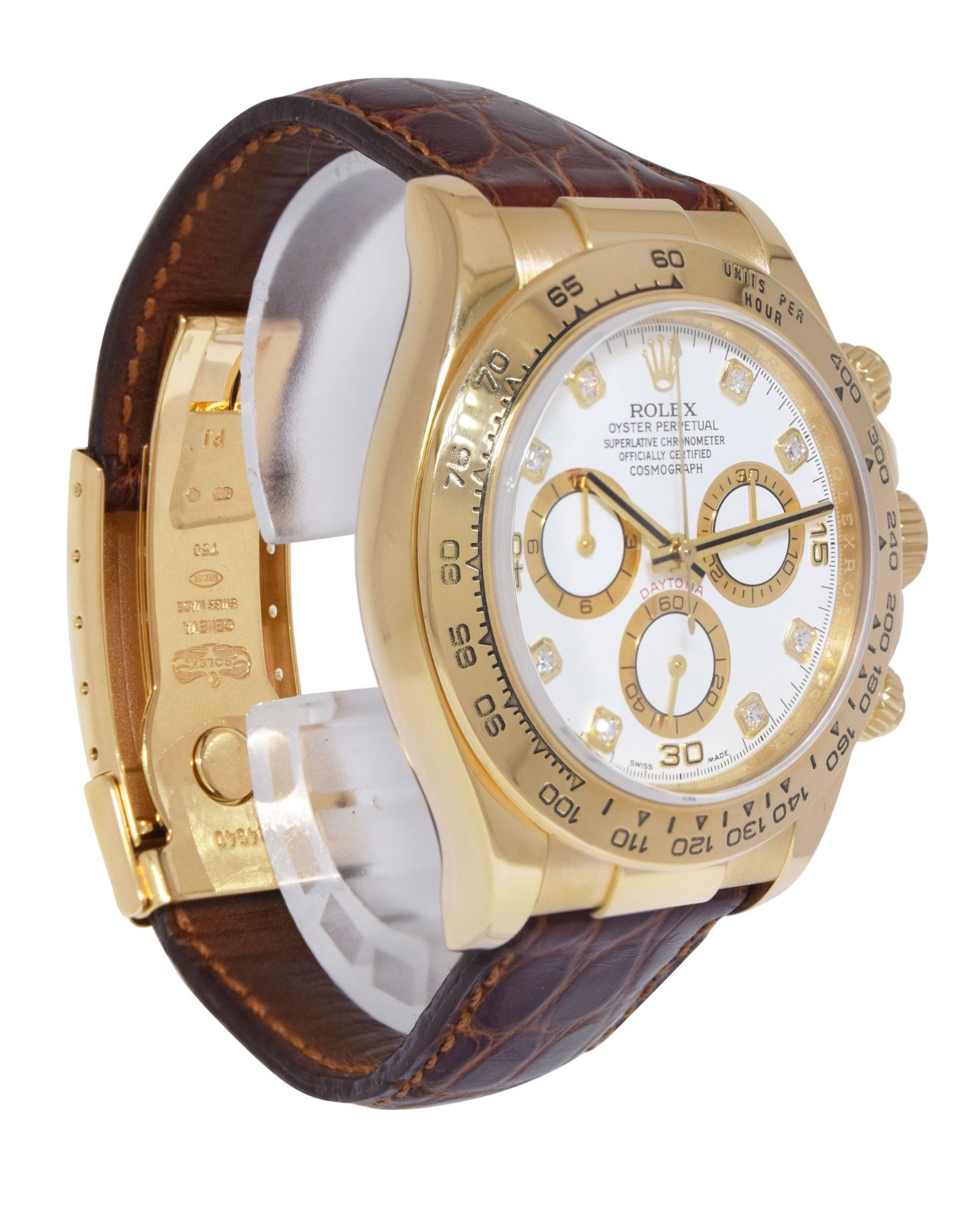 Rolex Daytona Chronograph 18k Yellow Gold White Diamond Dial Watch M 116518