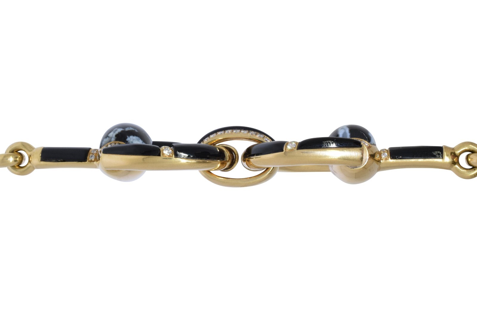 Gucci 1 Horsebit Diamond Agate/Onyx & 1ct Diamond 18K Yellow Gold 7.5'' Bracelet