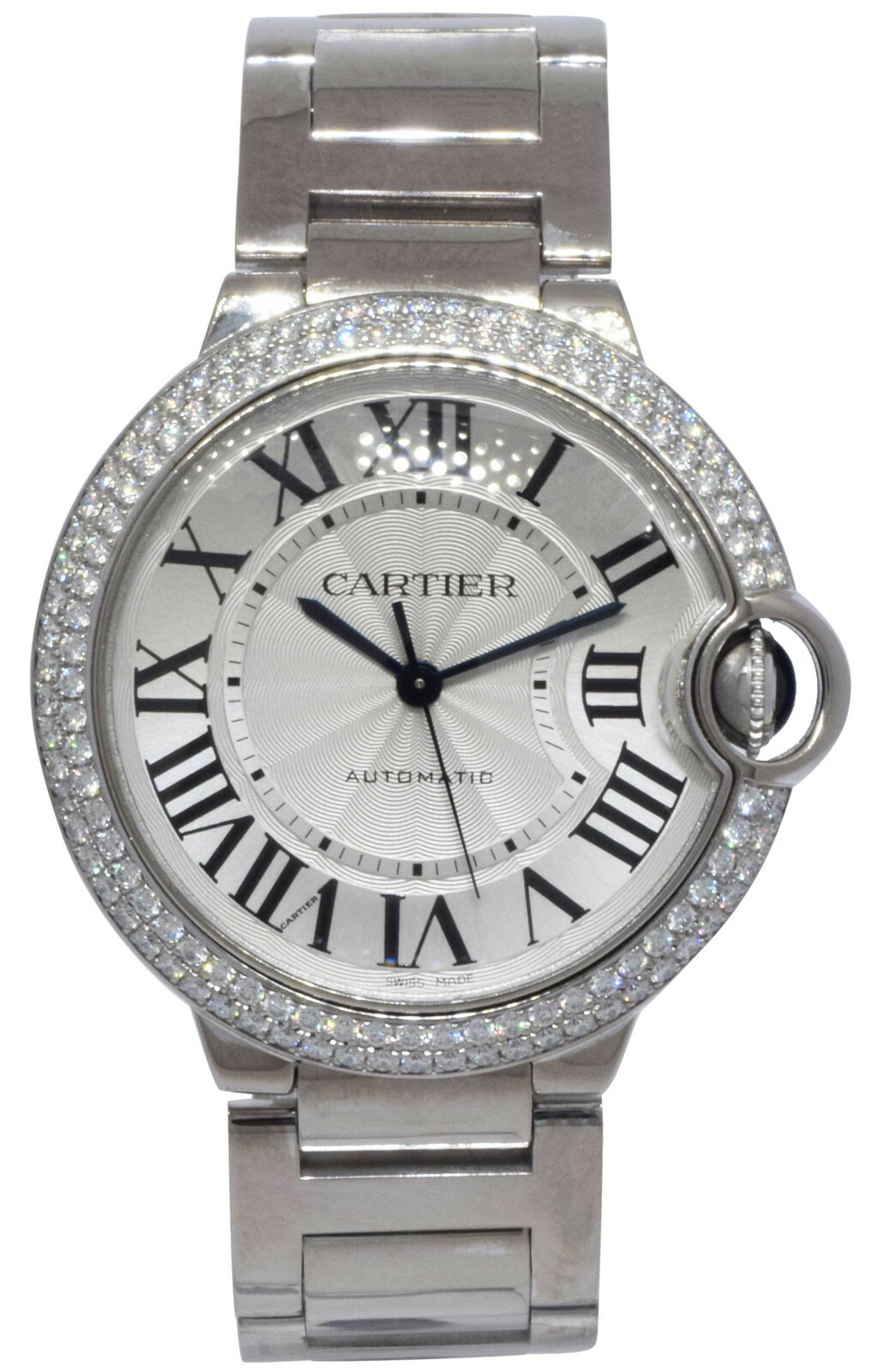 Cartier Ballon Bleu 36mm 18k White Gold Diamond Auto Watch +Box WE96006Z3 3004