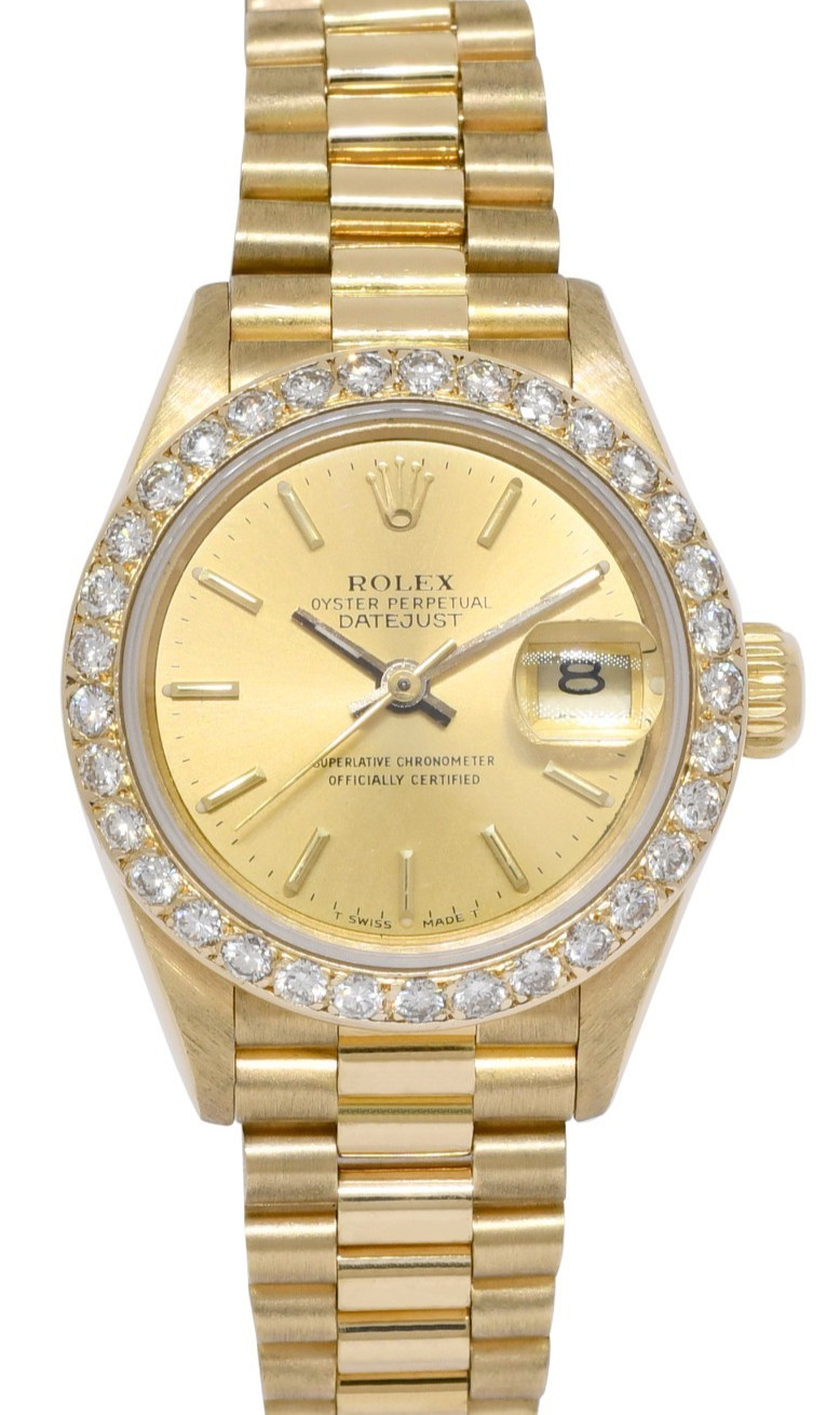Rolex Datejust President 18k Yellow Gold Champagne Diamond 26mm Watch '93 69178